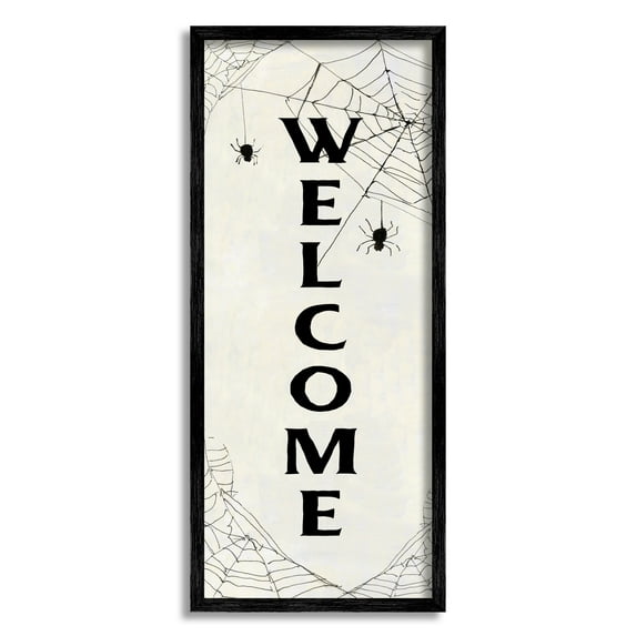 Stupell Indtries Spooky Spiderweb Welcome Sign Festive Halloween Greeting,13 x 30,Design by Sally Swatland