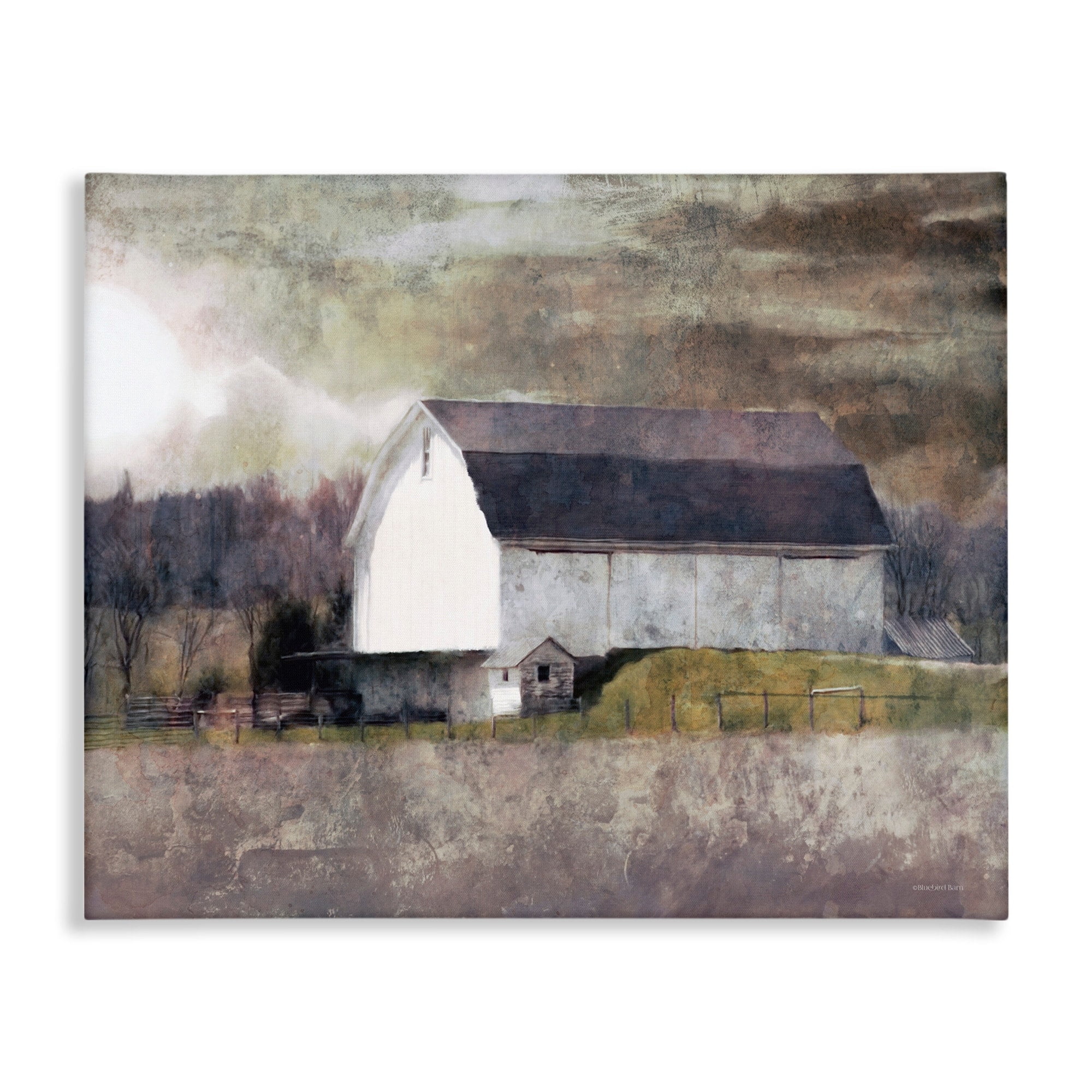Stupell Indtries Stormy Sky Country Farm Barn Murky Field Landscape,48 x 36,Design by Bluebird Barn