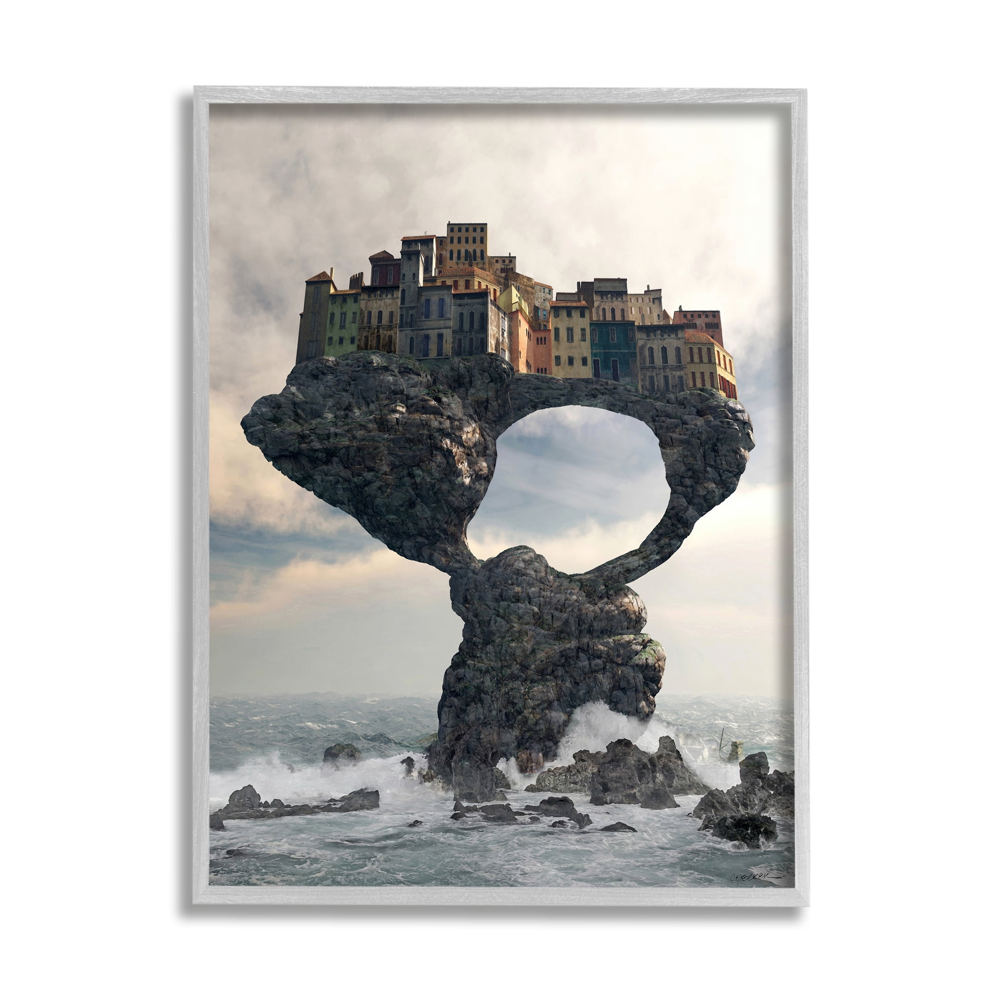 Wall Waves Stupell 48, x Canvas Surreal City 36 by Atop Cliff Splashing Design Sea Rocks Industries Cynthia Decker Art,