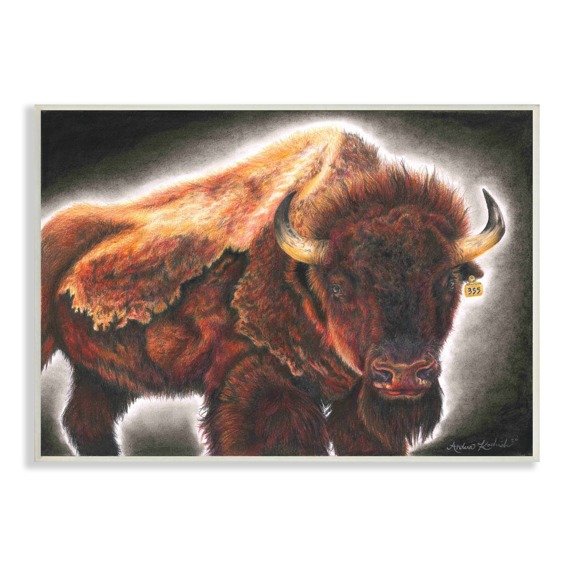 Stupell Indtries Tagged Bison Cattle Rtic Southwestern Animal Big Horns,15 x 10,Design by Andrea Kochish