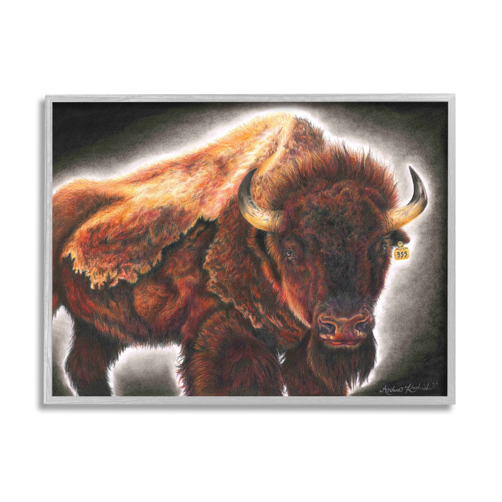 Stupell Indtries Tagged Bison Cattle Rtic Southwestern Animal Big Horns,20 x 16,Design by Andrea Kochish