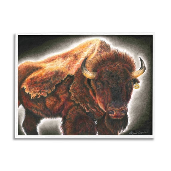 Stupell Indtries Tagged Bison Cattle Rtic Southwestern Animal Big Horns,30 x 24,Design by Andrea Kochish