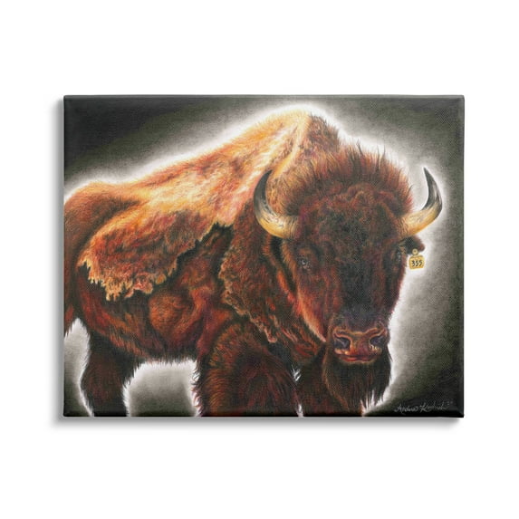 Stupell Indtries Tagged Bison Cattle Rtic Southwestern Animal Big Horns,30 x 24,Design by Andrea Kochish