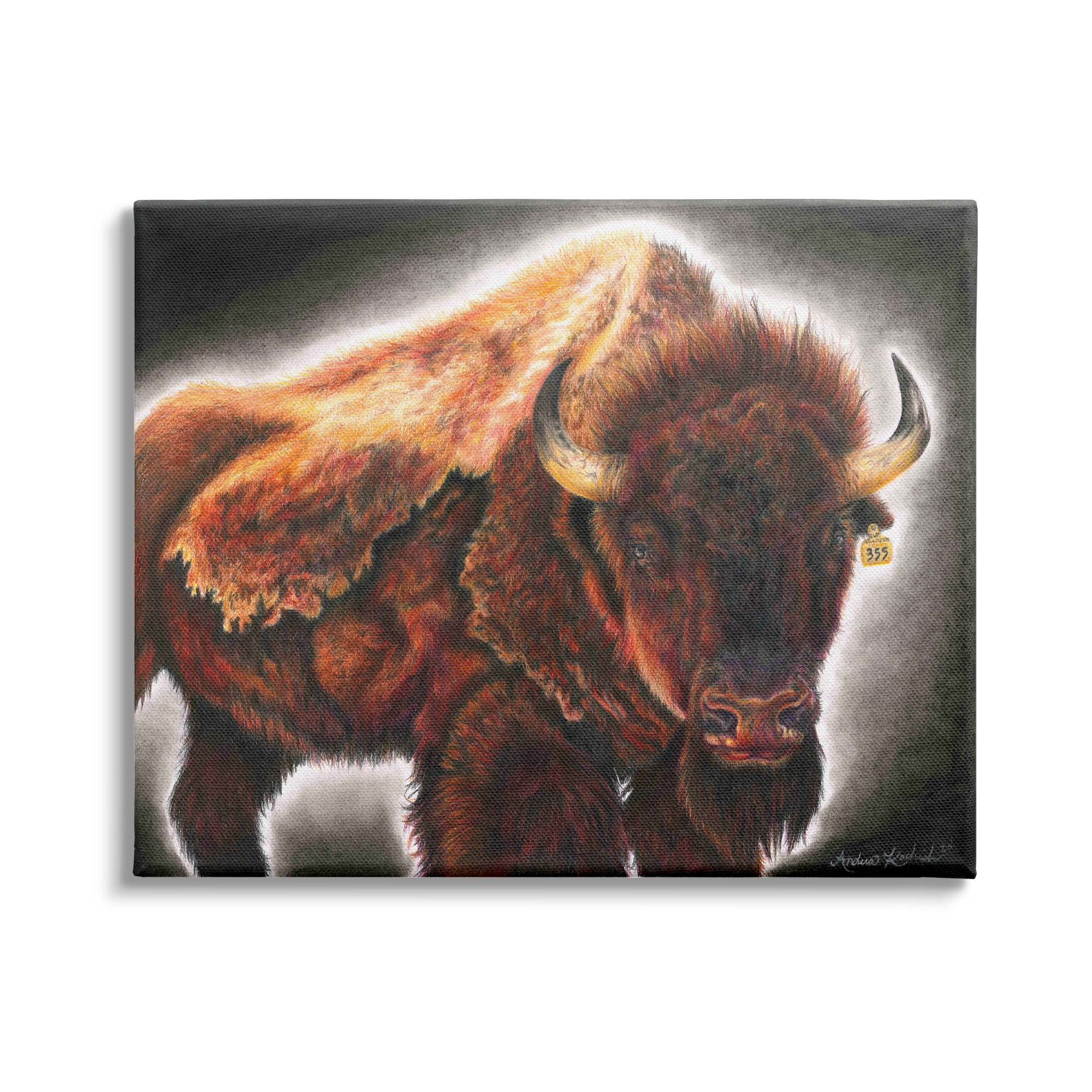 Stupell Indtries Tagged Bison Cattle Rtic Southwestern Animal Big Horns,48 x 36,Design by Andrea Kochish