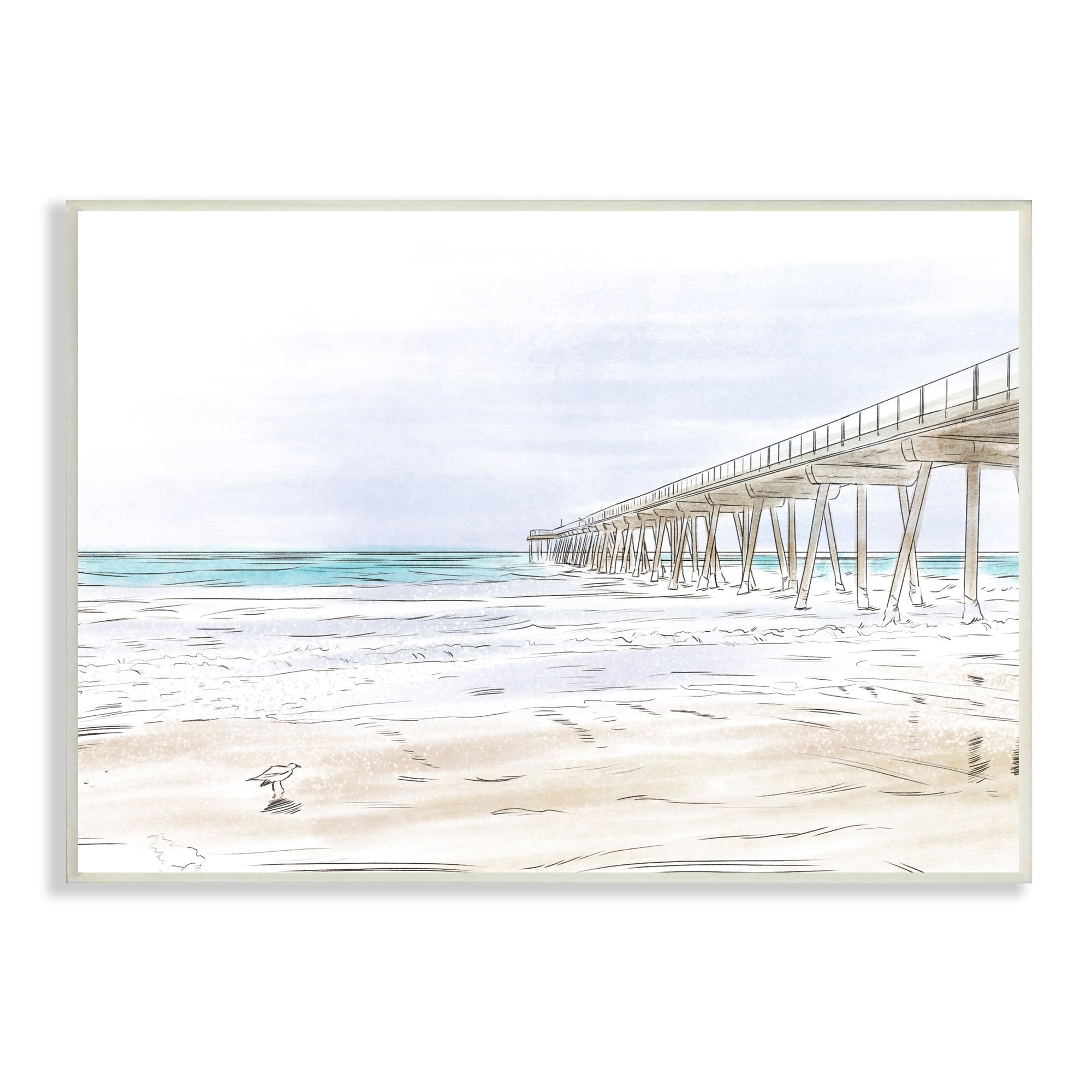 Stupell Indtries Tall Wharf over Beach Coast Detailed Linework Landscape,15 x 10,Design by Bill Carson Photography