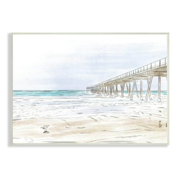 Stupell Indtries Tall Wharf over Beach Coast Detailed Linework Landscape,15 x 10,Design by Bill Carson Photography