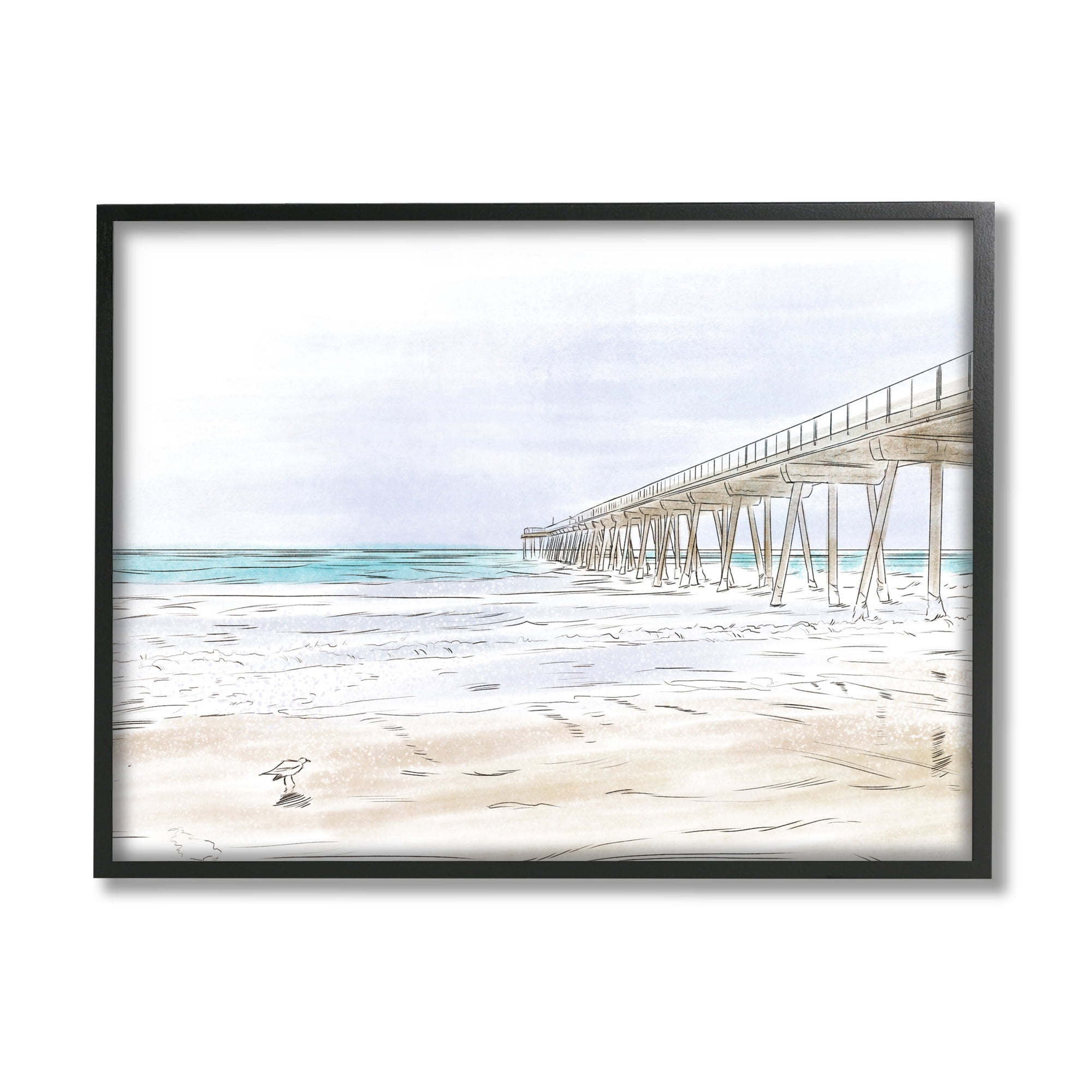 Stupell Indtries Tall Wharf over Beach Coast Detailed Linework Landscape,20 x 16,Design by Bill Carson Photography