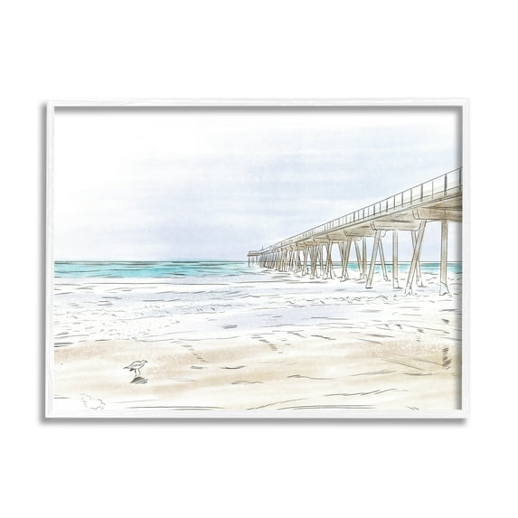 Stupell Indtries Tall Wharf over Beach Coast Detailed Linework Landscape,30 x 24,Design by Bill Carson Photography