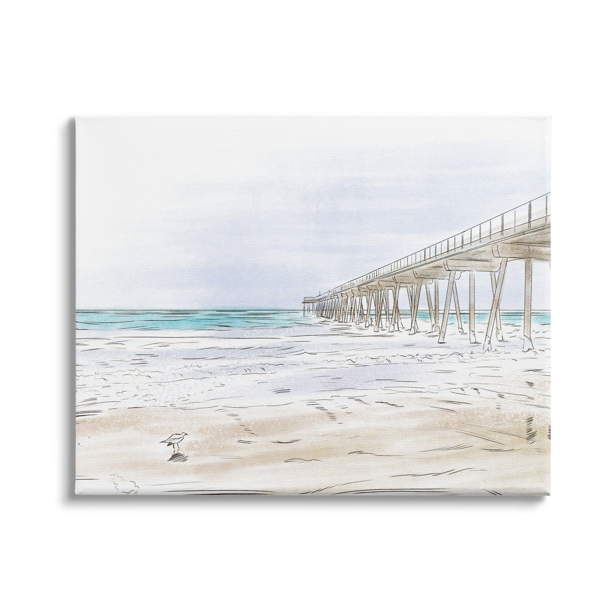 Stupell Indtries Tall Wharf over Beach Coast Detailed Linework Landscape,40 x 30,Design by Bill Carson Photography