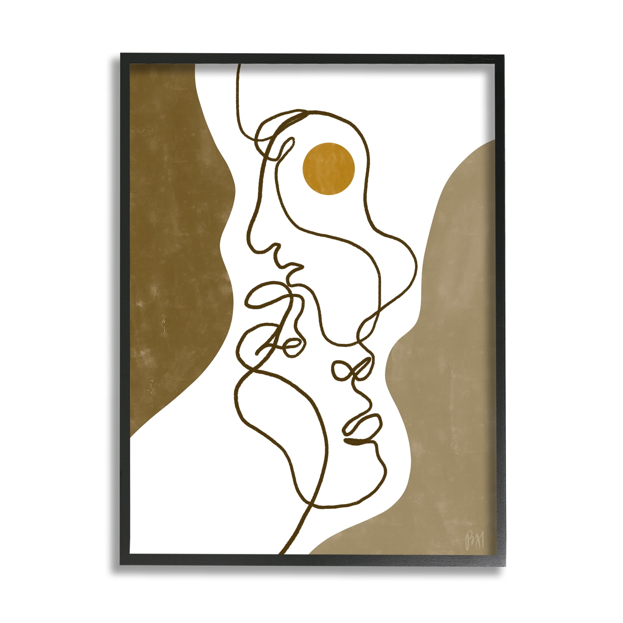 Stupell Indtries Tender Faces Line Drawing Abstract Orange Brown Shapes,16 x 20,Design by Birch&Ink