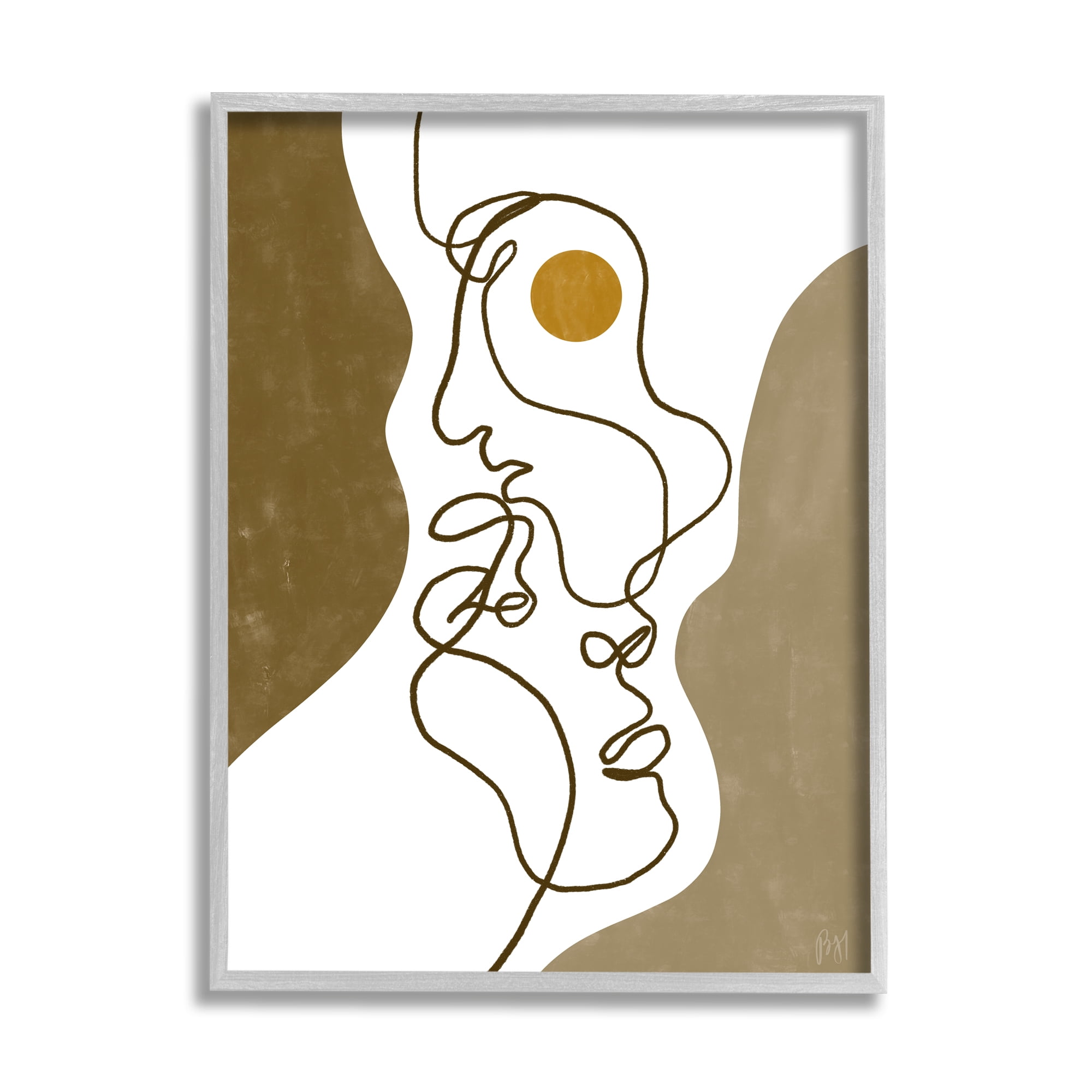 Stupell Indtries Tender Faces Line Drawing Abstract Orange Brown Shapes,24 x 30,Design by Birch&Ink