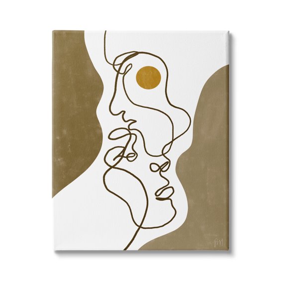 Stupell Indtries Tender Faces Line Drawing Abstract Orange Brown Shapes,24 x 30,Design by Birch&Ink