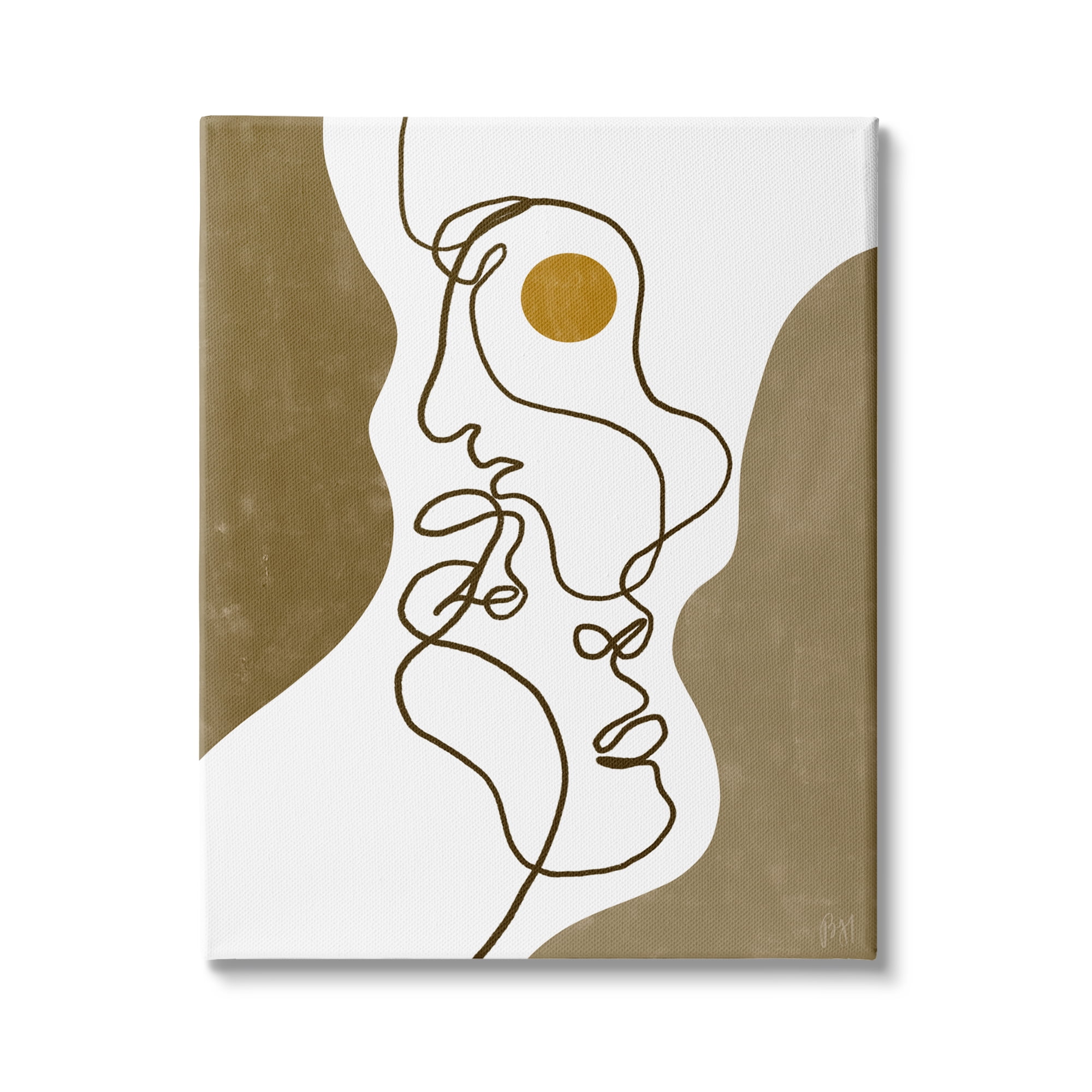 Stupell Indtries Tender Faces Line Drawing Abstract Orange Brown Shapes,36 x 48,Design by Birch&Ink