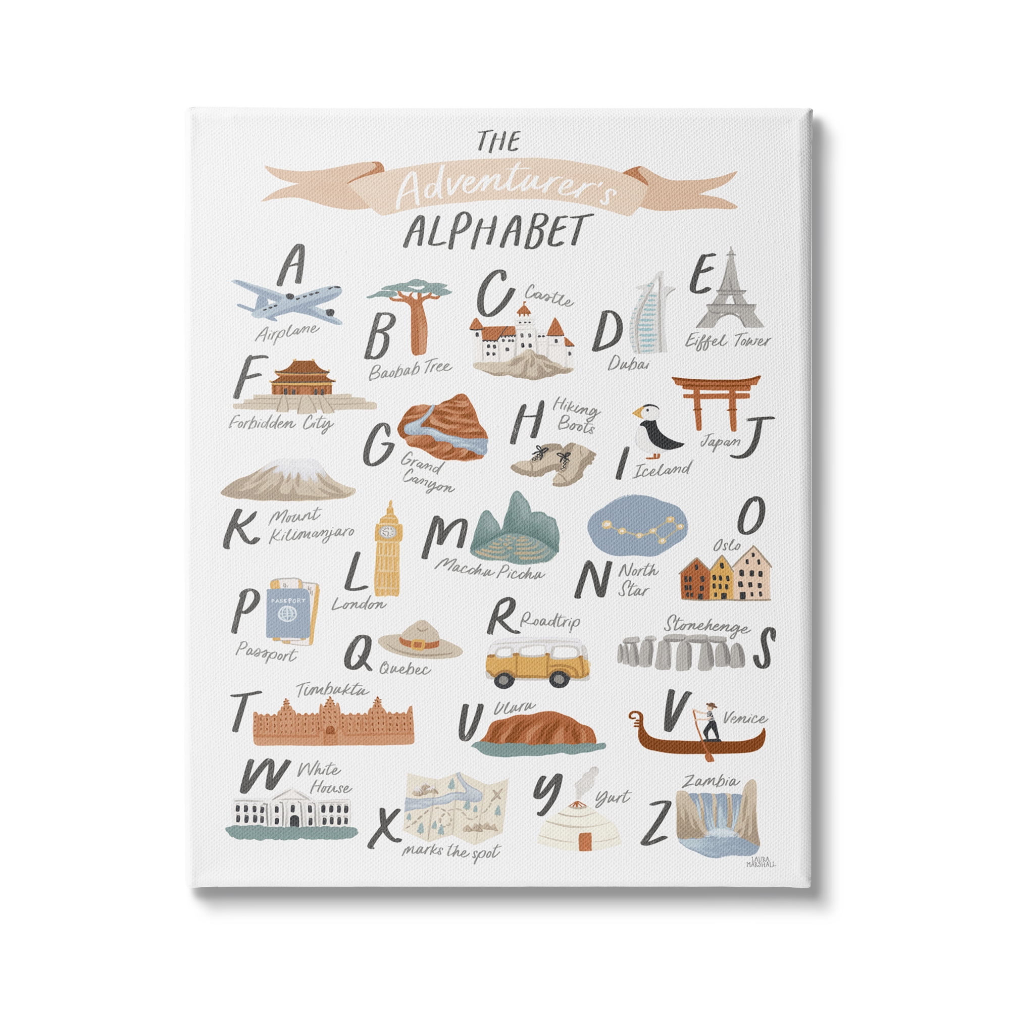 Stupell Indtries The Adventurer's Alphabet Landmark ABC Illtrations Explore Motivation,16 x 20,Design by Laura Marshall
