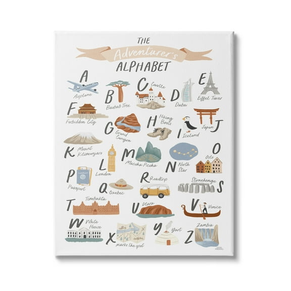 Stupell Indtries The Adventurer's Alphabet Landmark ABC Illtrations Explore Motivation,16 x 20,Design by Laura Marshall