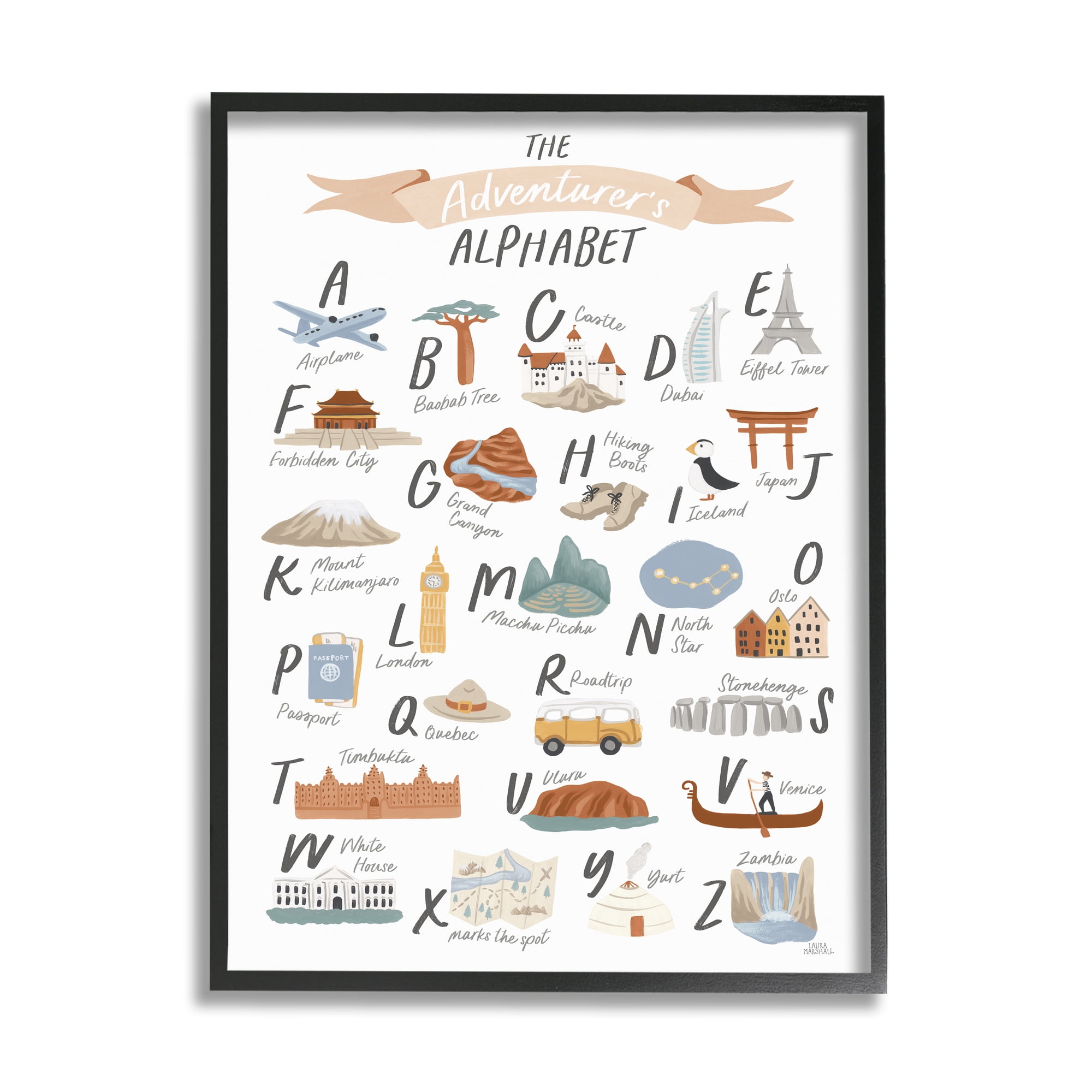 Stupell Indtries The Adventurer's Alphabet Landmark ABC Illtrations Explore Motivation,16 x 20,Design by Laura Marshall