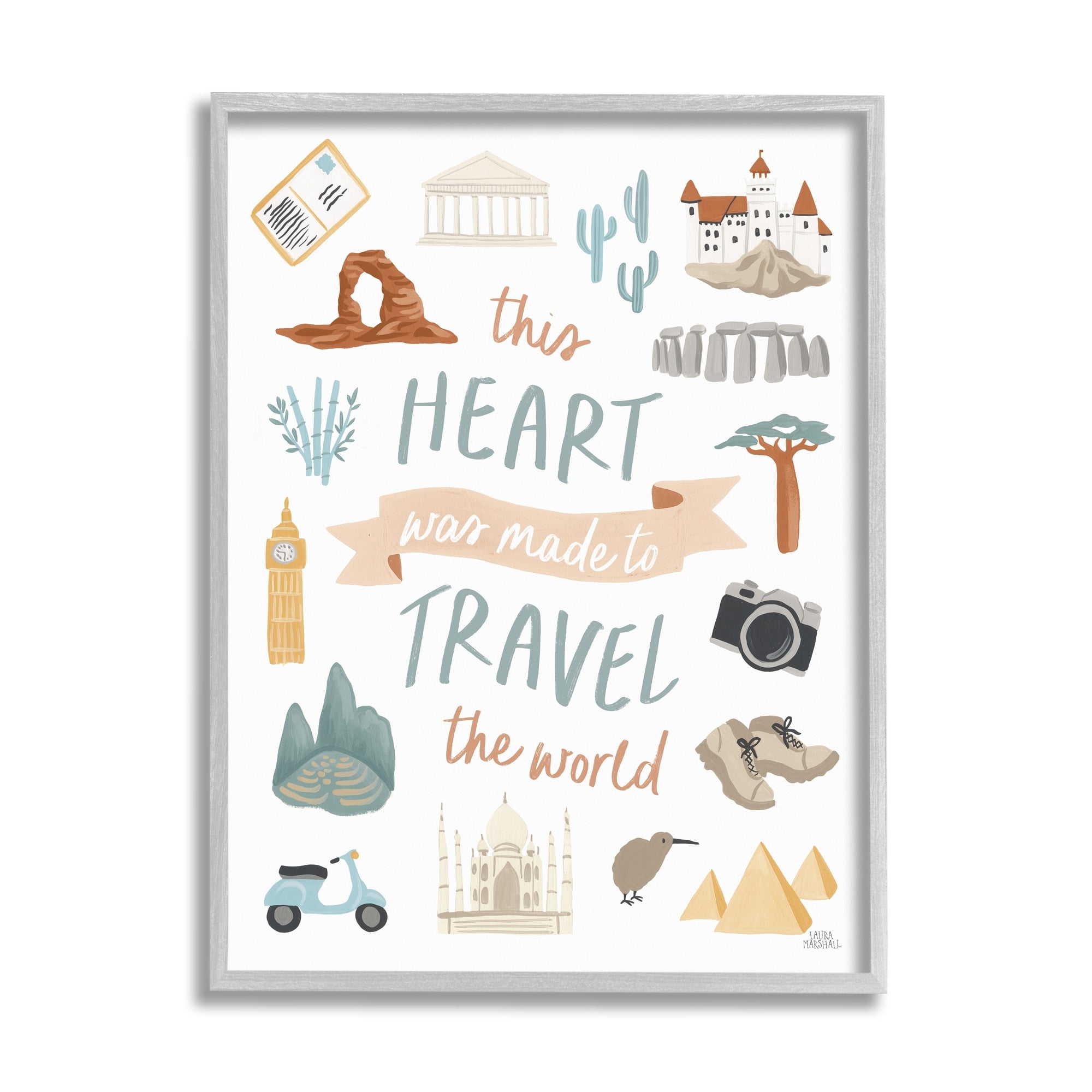 Stupell Indtries This Heart Made To Travel Sentiment World Treasures,11 x 14,Design by Laura Marshall