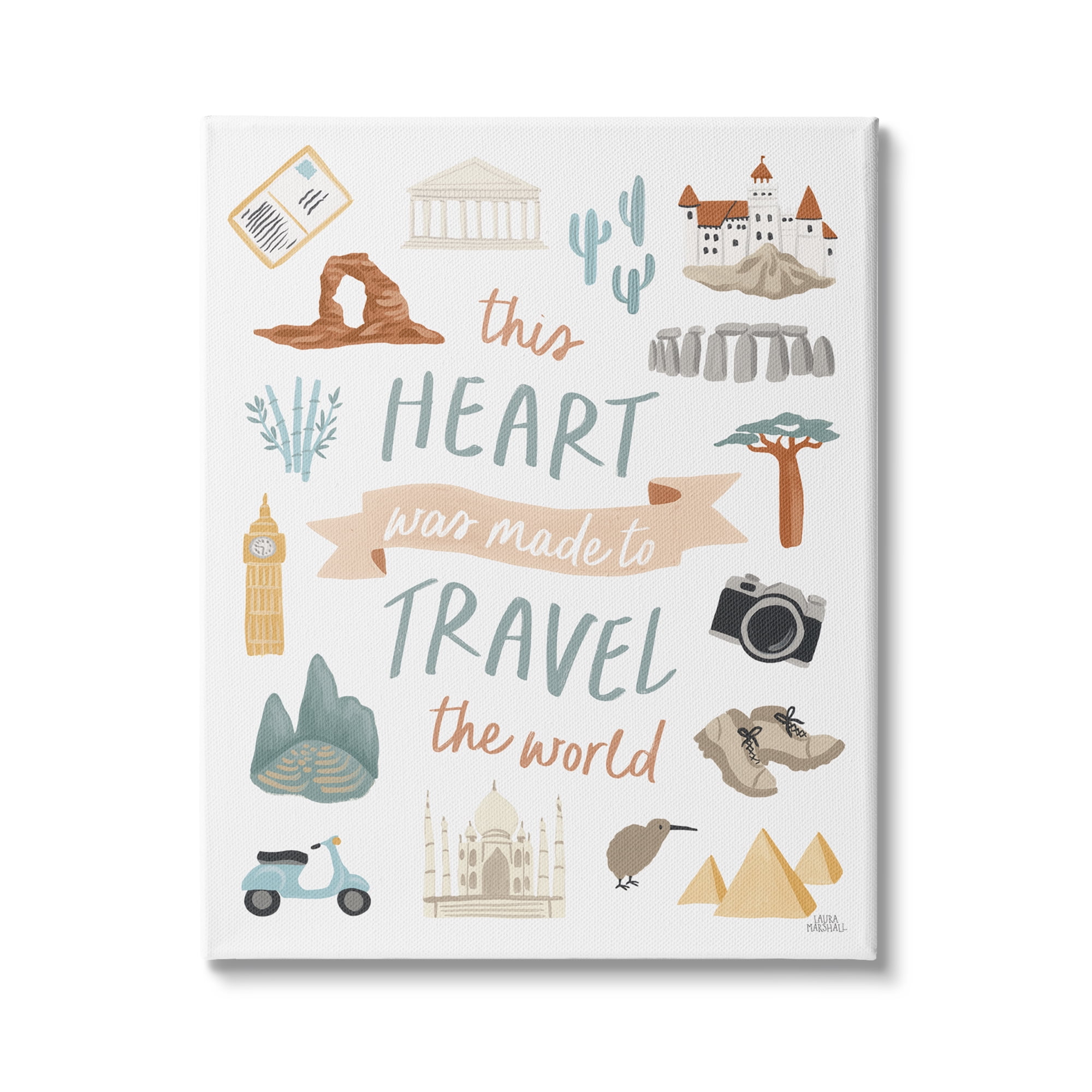 Stupell Indtries This Heart Made To Travel Sentiment World Treasures,36 x 48,Design by Laura Marshall