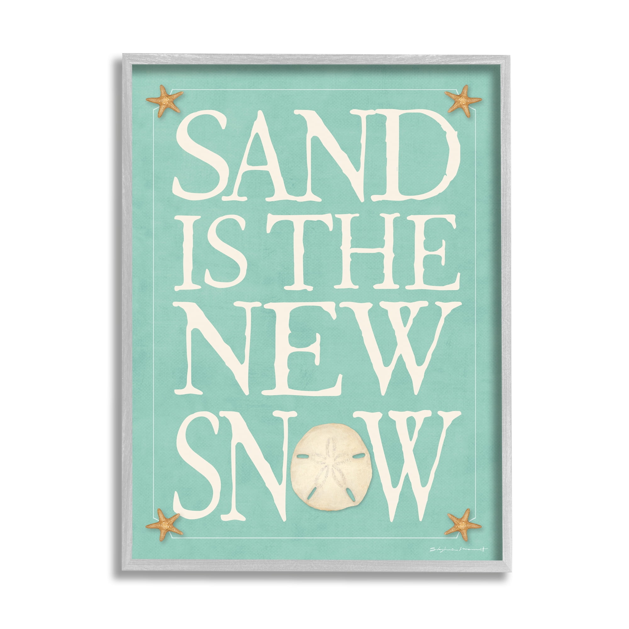 Stupell Industries Sand is the New Snow Nautical Winter Starfish Nature Painting Gray Framed Art Print Wall Art, 16 x 20