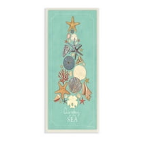 Stupell Industries Christmas By Sea Phrase Seashell Holiday Tree Nature Painting Unframed Art Print Wall Art, 7 x 17