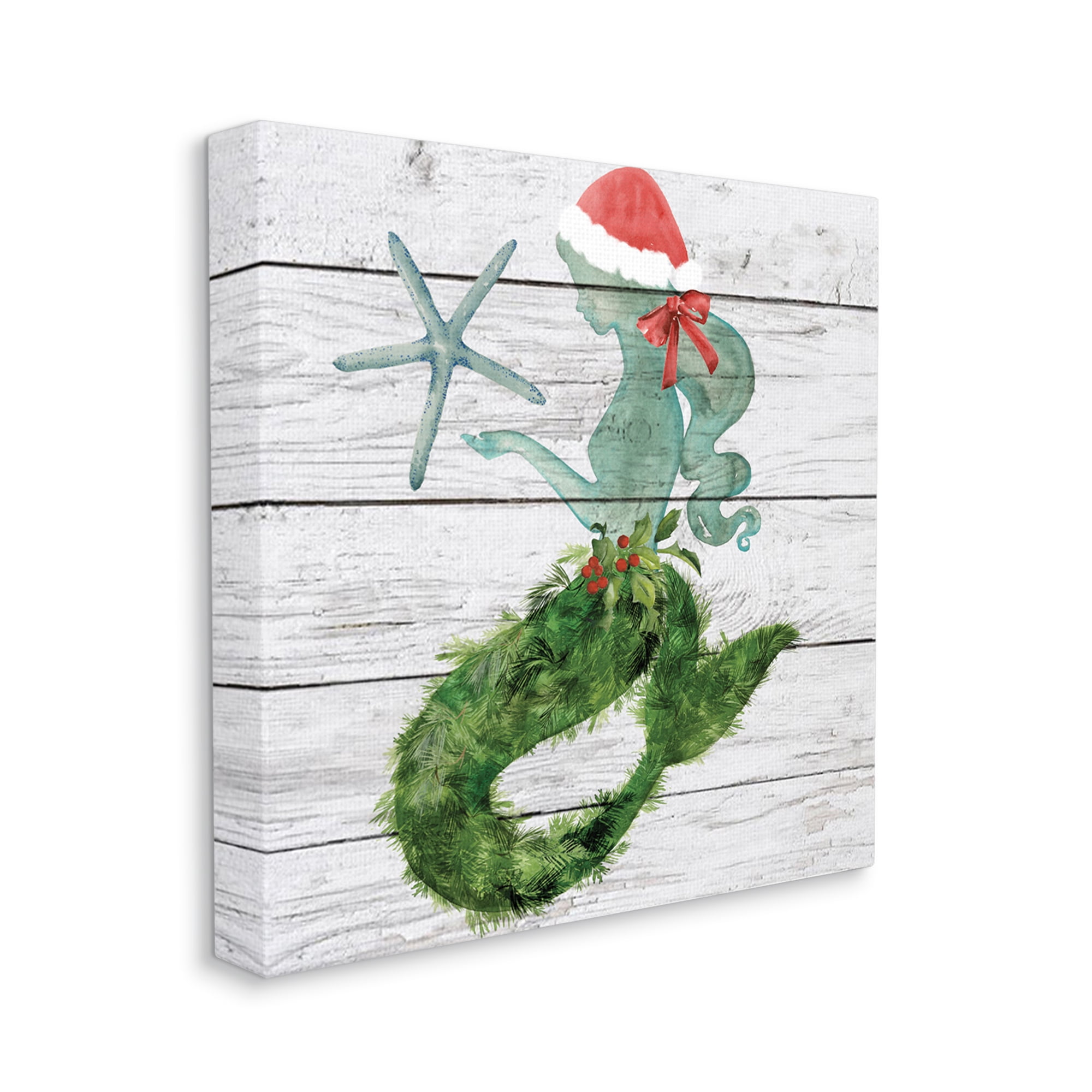 Stupell Industries Christmas Mermaid Winter Holly Floral Pine Nature Painting Gallery Wrapped Canvas Art Print Wall Art, 30 x 30
