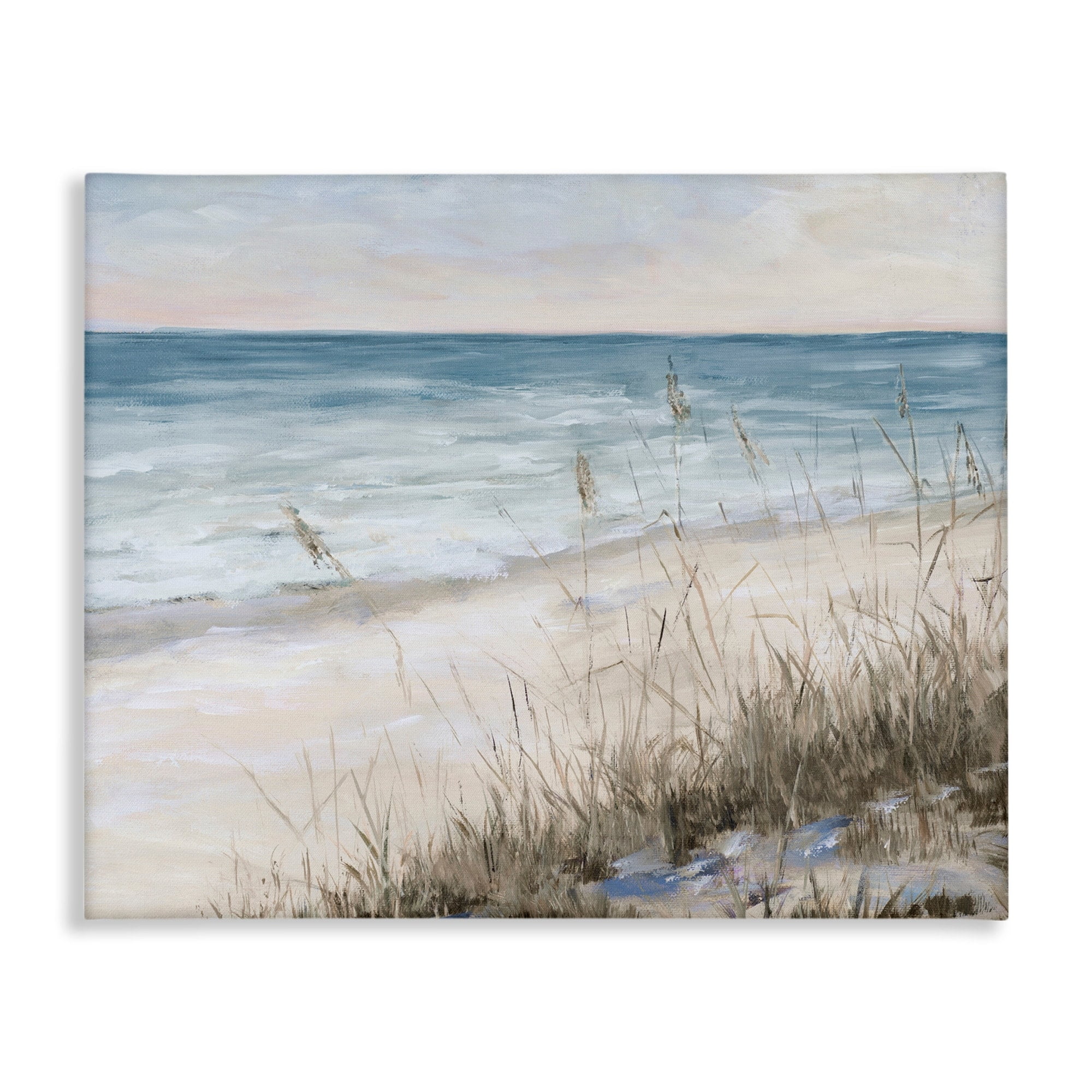 Coastal Landscape Canvas Wall Art in Soft Blue and Beige