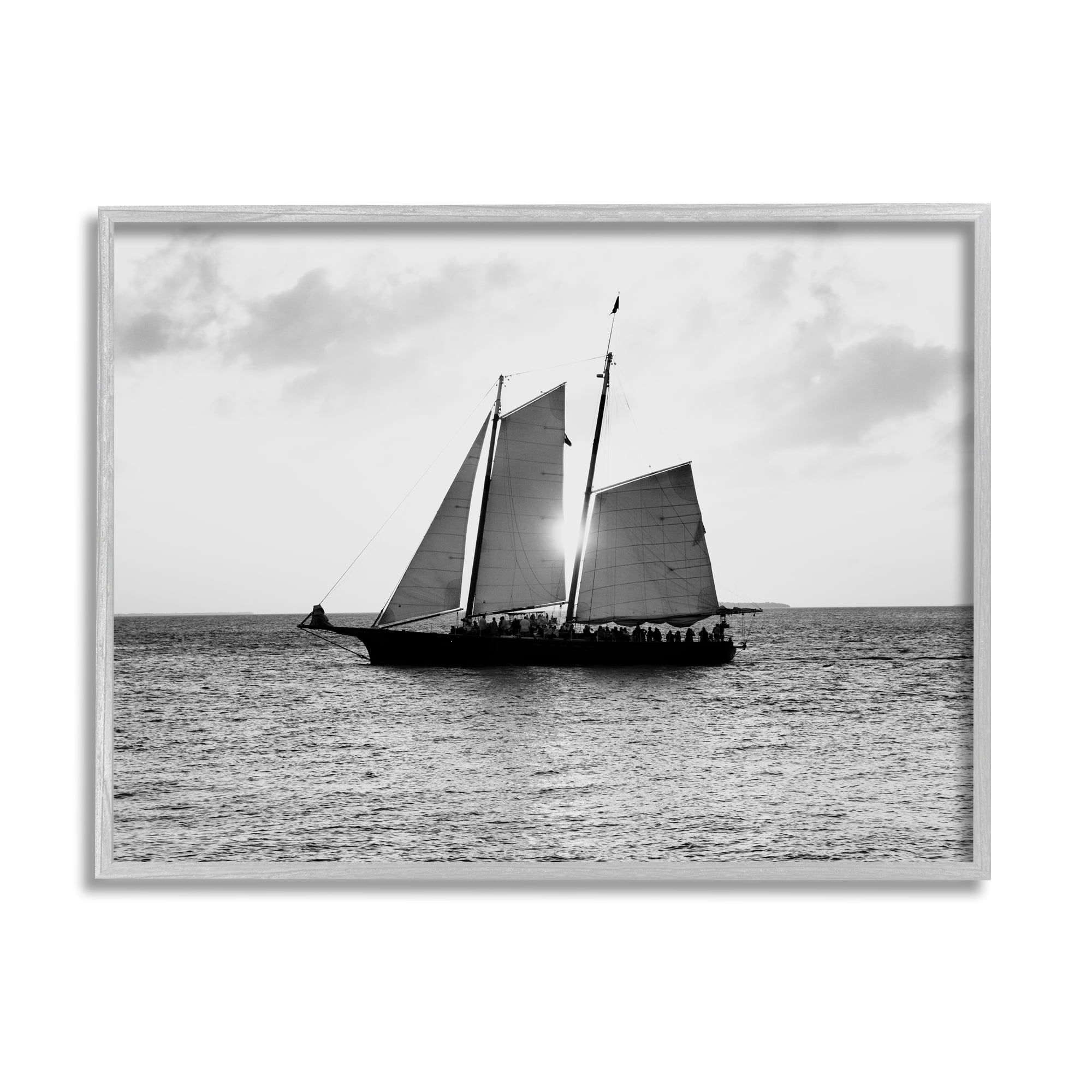 Stupell Indtries Traditional Ship Sailing Across Ocean Black White Photography,20 x 16,Design by Debbie O'dell