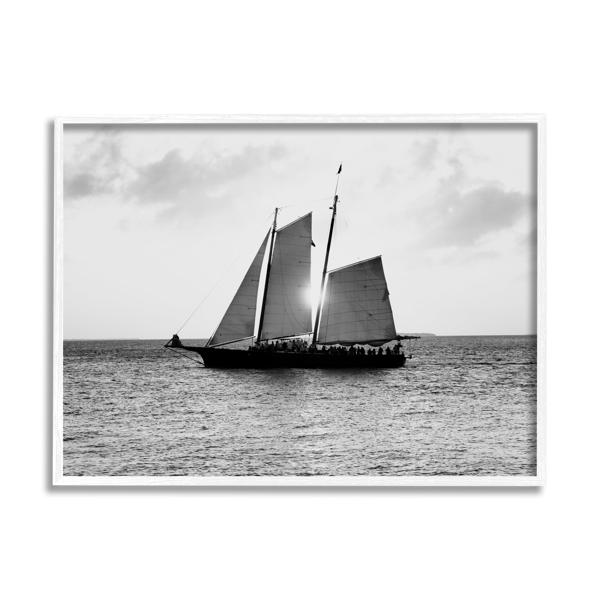 Stupell Indtries Traditional Ship Sailing Across Ocean Black White Photography,20 x 16,Design by Debbie O'dell
