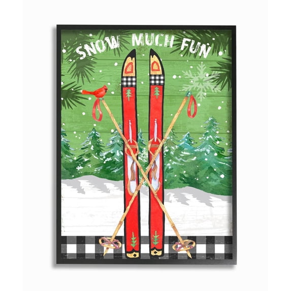 Stupell Indtries Traditional 'Snow Much Fun' Winter Season Ski Sign Designed by Andrea Tachiera