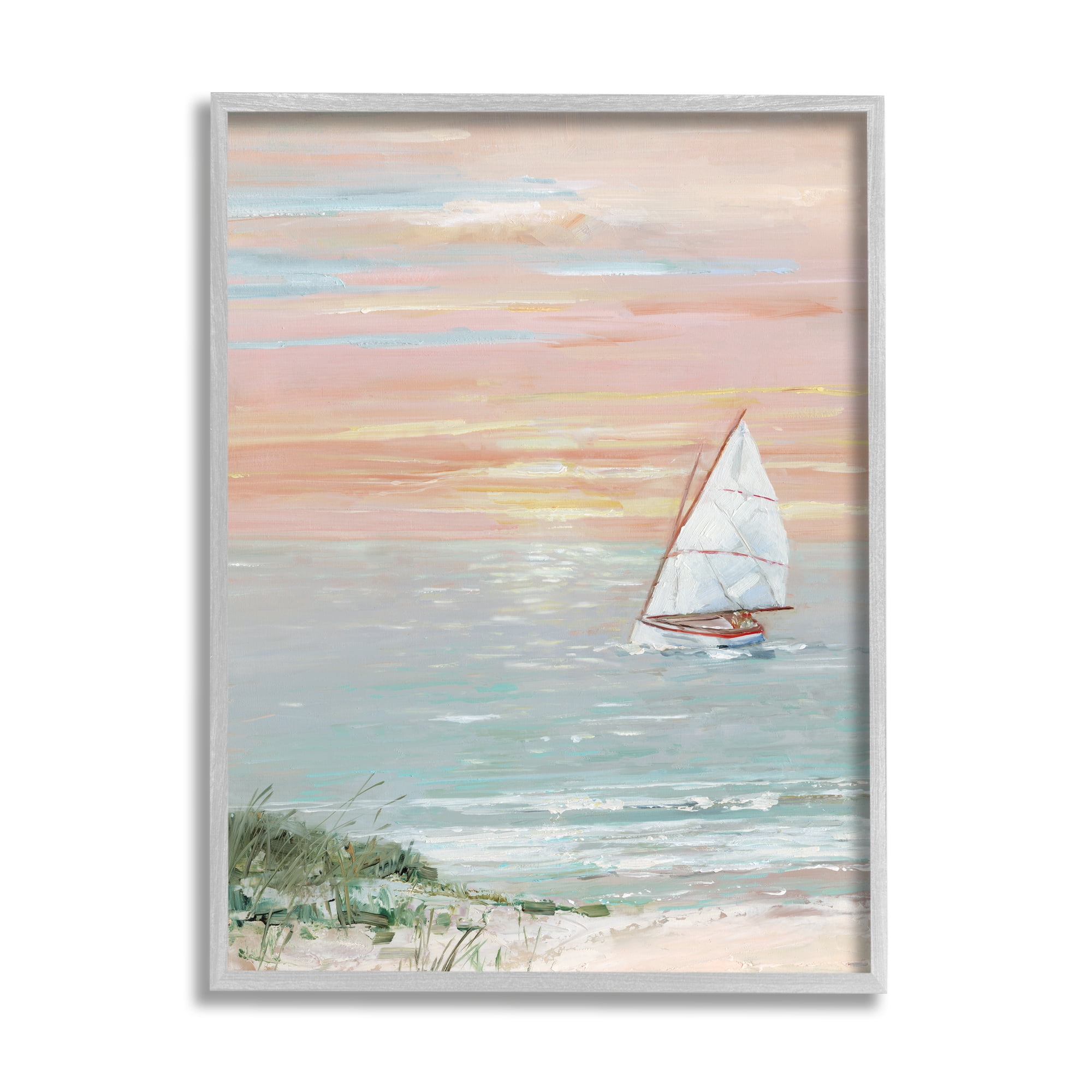 Stupell Indtries Traditional Summer Sunset Sailboat Landscape Contemporary Pink Sky,11 x 14,Design by Sally Swatland