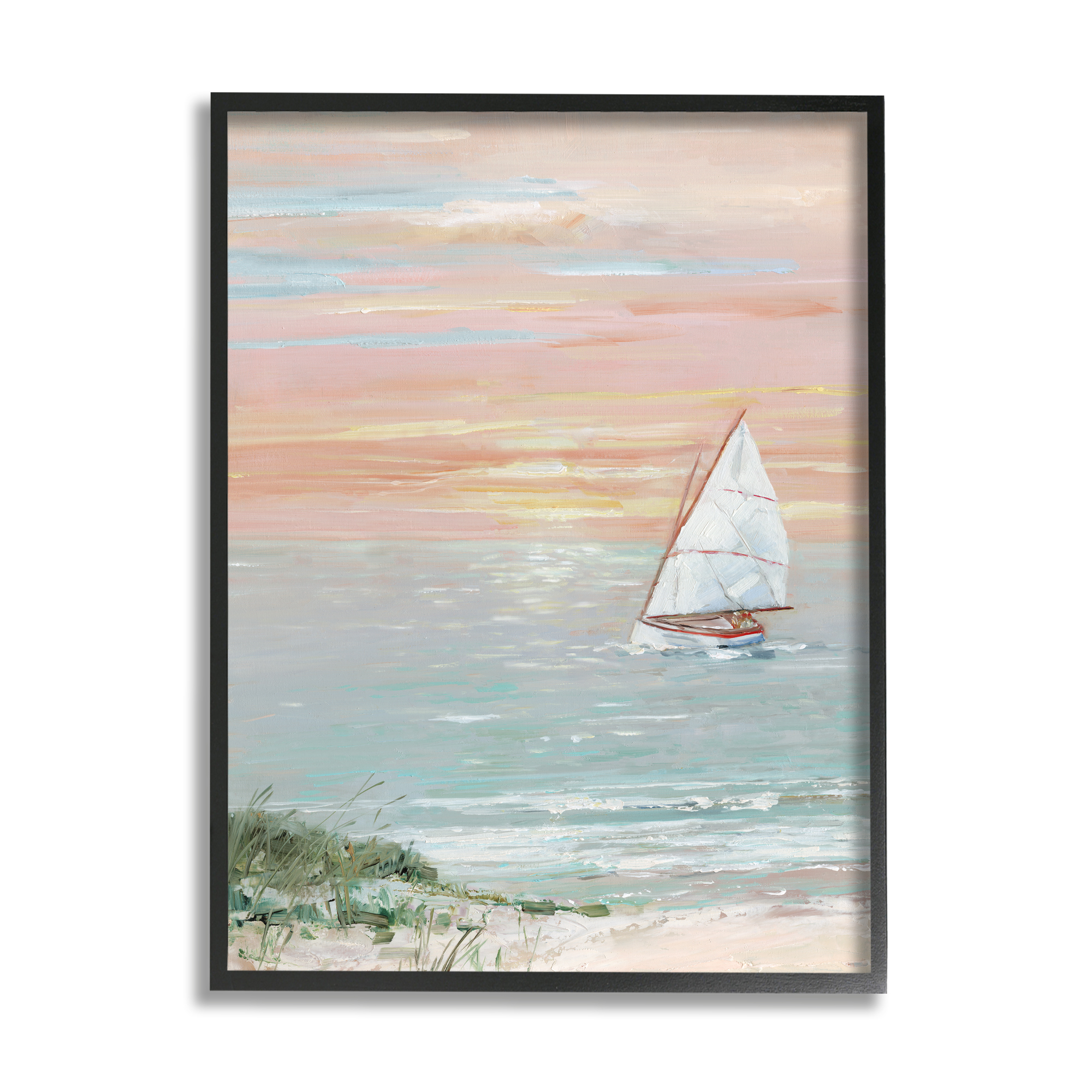 Stupell Indtries Traditional Summer Sunset Sailboat Landscape Contemporary Pink Sky,11 x 14,Design by Sally Swatland