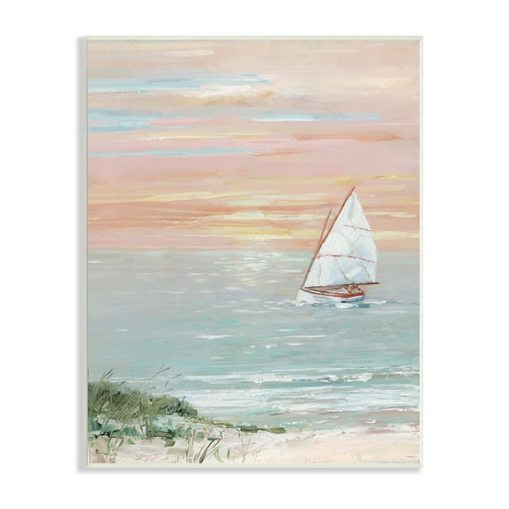Stupell Indtries Traditional Summer Sunset Sailboat Landscape Contemporary Pink Sky,13 x 19,Design by Sally Swatland
