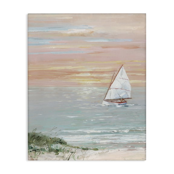 Stupell Industries Transitional Traditional Summer Sunset Sailboat Landscape Contemporary Pink Sky Canvas Art, 16 x 20, by Sally Swatland