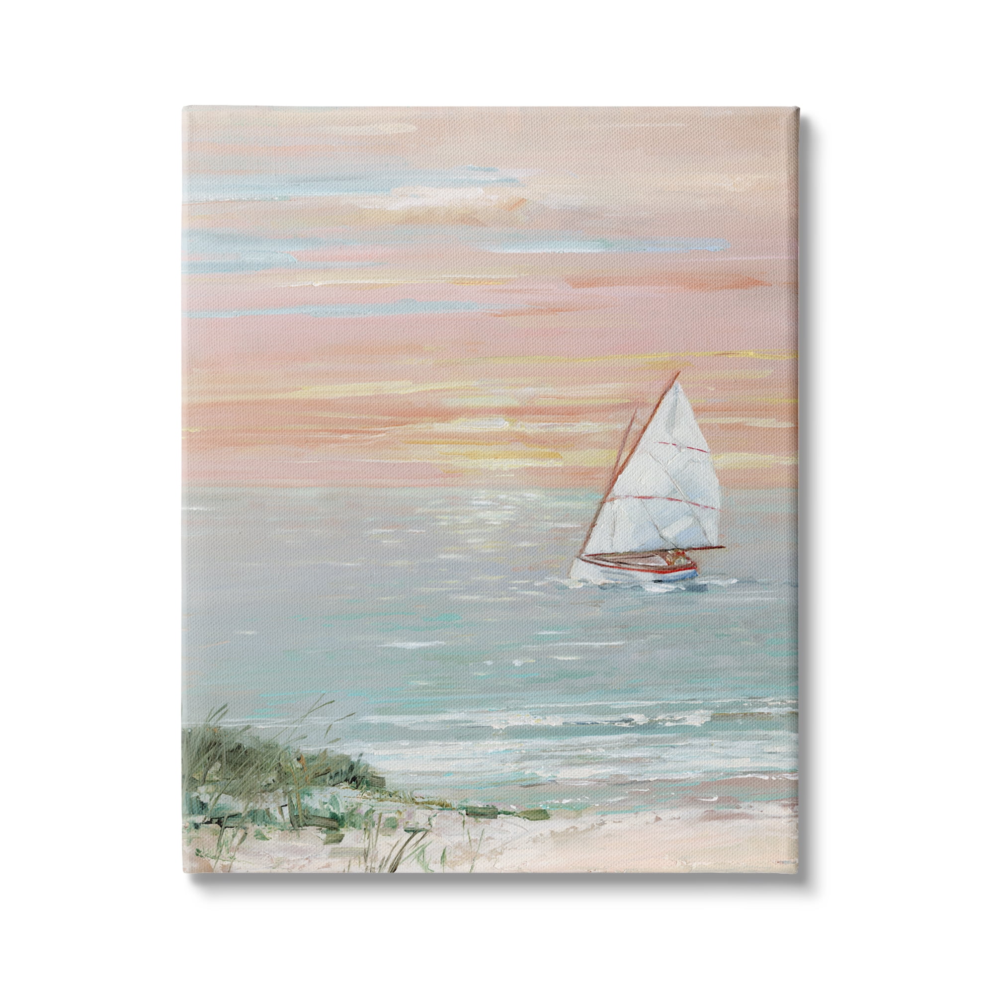 Stupell Indtries Traditional Summer Sunset Sailboat Landscape Contemporary Pink Sky,16 x 20,Design by Sally Swatland