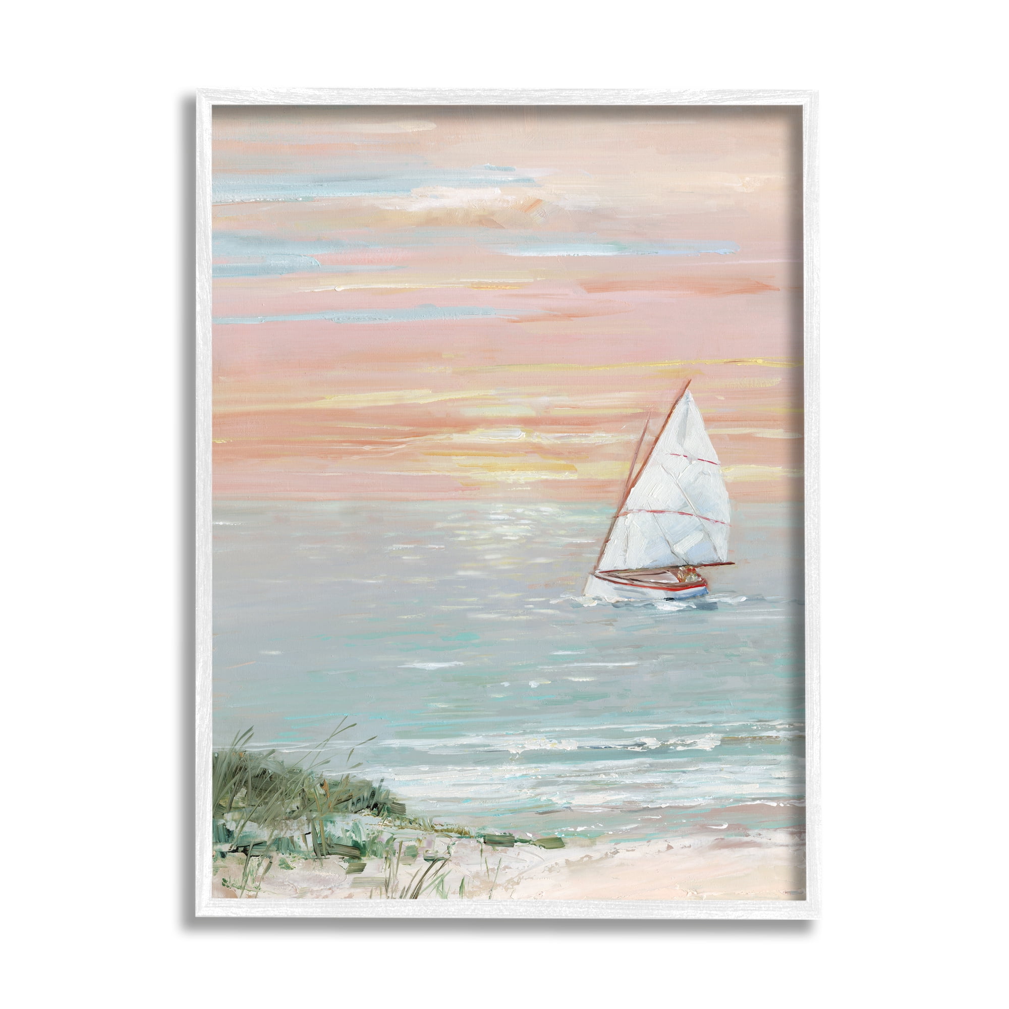 Stupell Indtries Traditional Summer Sunset Sailboat Landscape Contemporary Pink Sky,24 x 30,Design by Sally Swatland