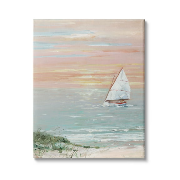 Stupell Indtries Traditional Summer Sunset Sailboat Landscape Contemporary Pink Sky,24 x 30,Design by Sally Swatland