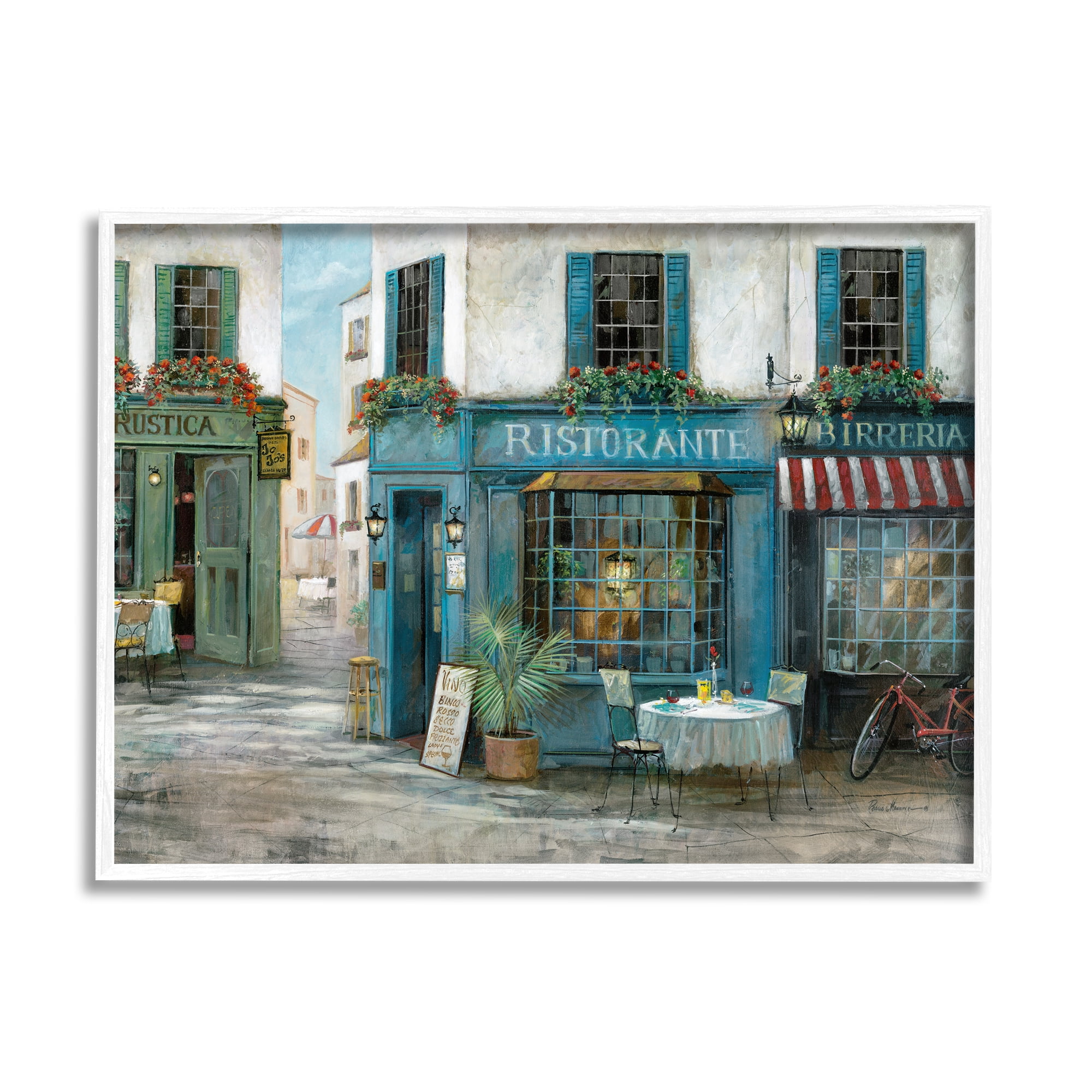 Stupell Indtries Traditional Village Plaza Architecture Restaurant Patio Scene,20 x 16,Design by Ruane Manning