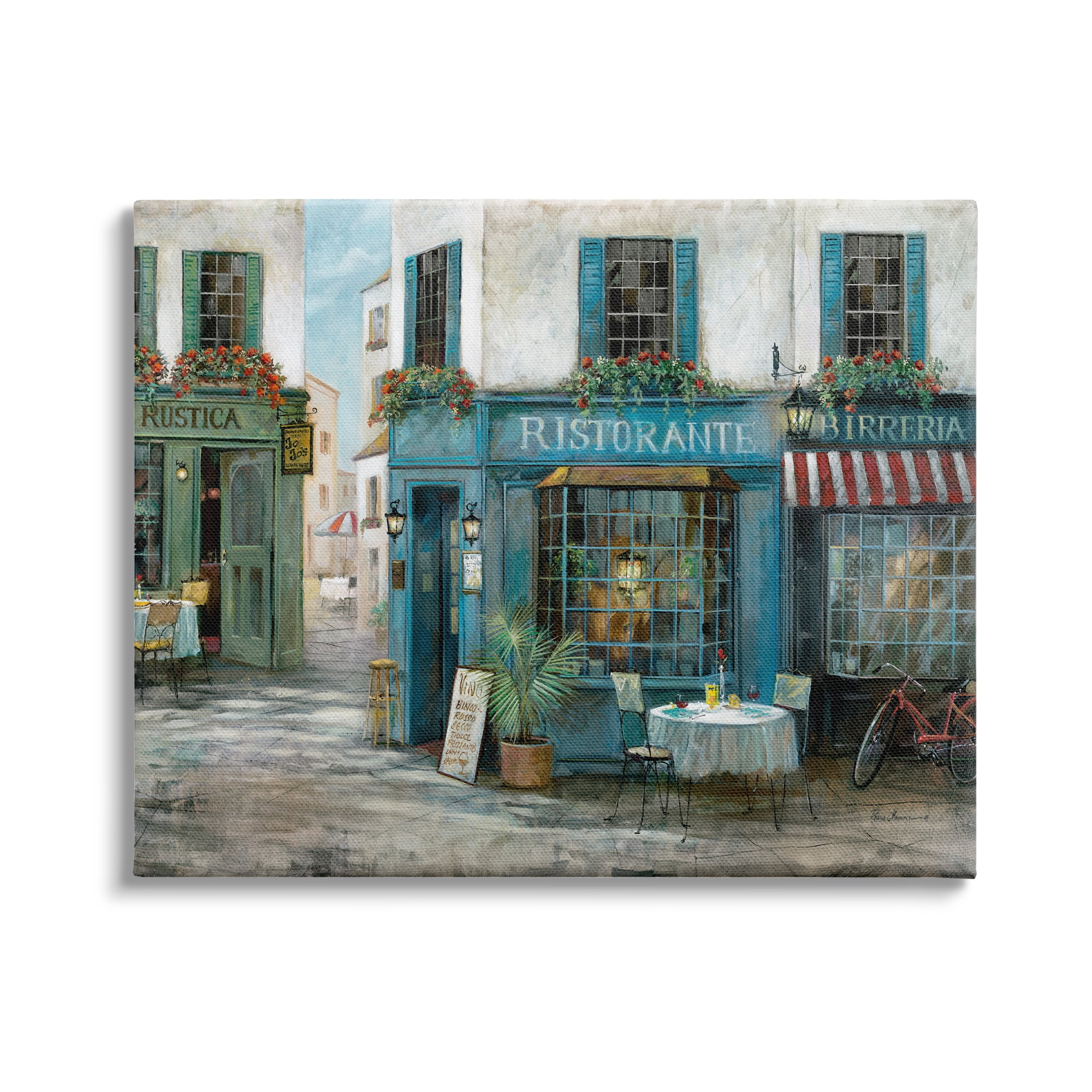 Stupell Indtries Traditional Village Plaza Architecture Restaurant Patio Scene,20 x 16,Design by Ruane Manning