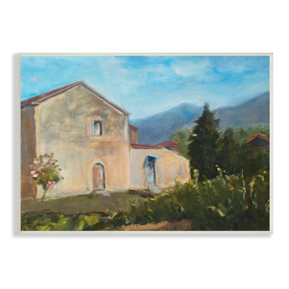 Stupell Indtries Traditional Vineyard Villa Landscape Tall Trees Mountain Range,15 x 10,Design by Snne Marie