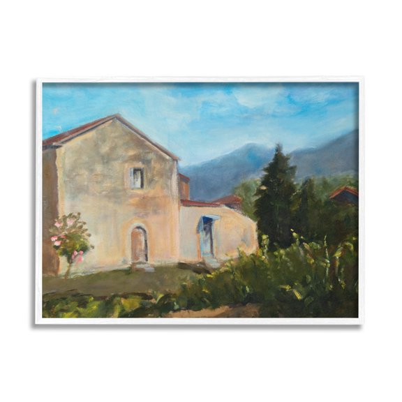 Stupell Indtries Traditional Vineyard Villa Landscape Tall Trees Mountain Range,20 x 16,Design by Snne Marie