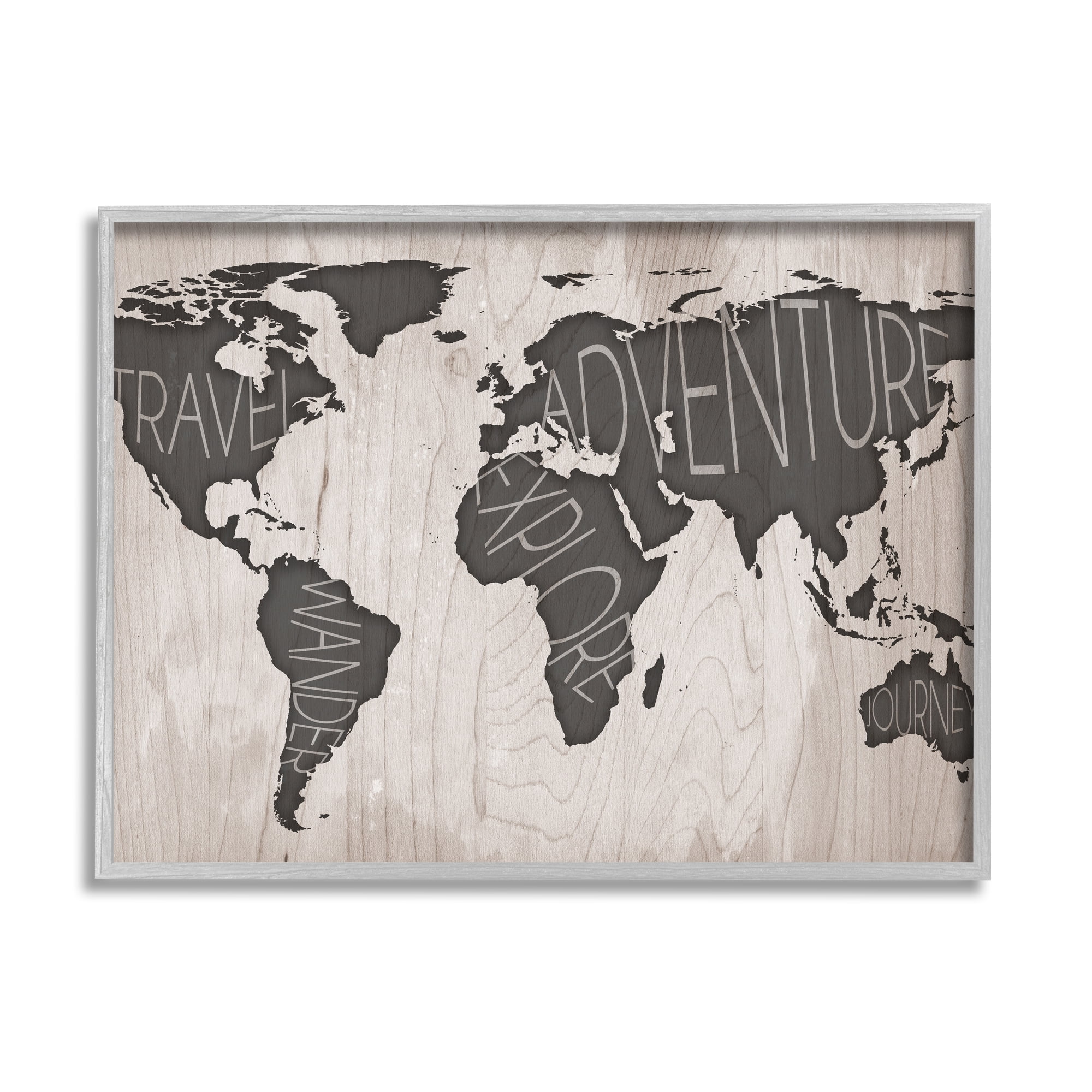 Stupell Indtries Travel Wander Explore Rtic World Map Grain Pattern,14 x 11,Design by Sd Graphics Studio