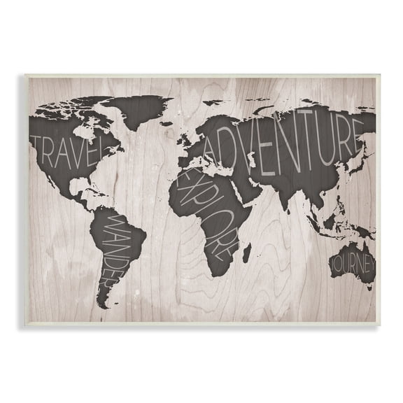 Stupell Indtries Travel Wander Explore Rtic World Map Grain Pattern,15 x 10,Design by Sd Graphics Studio