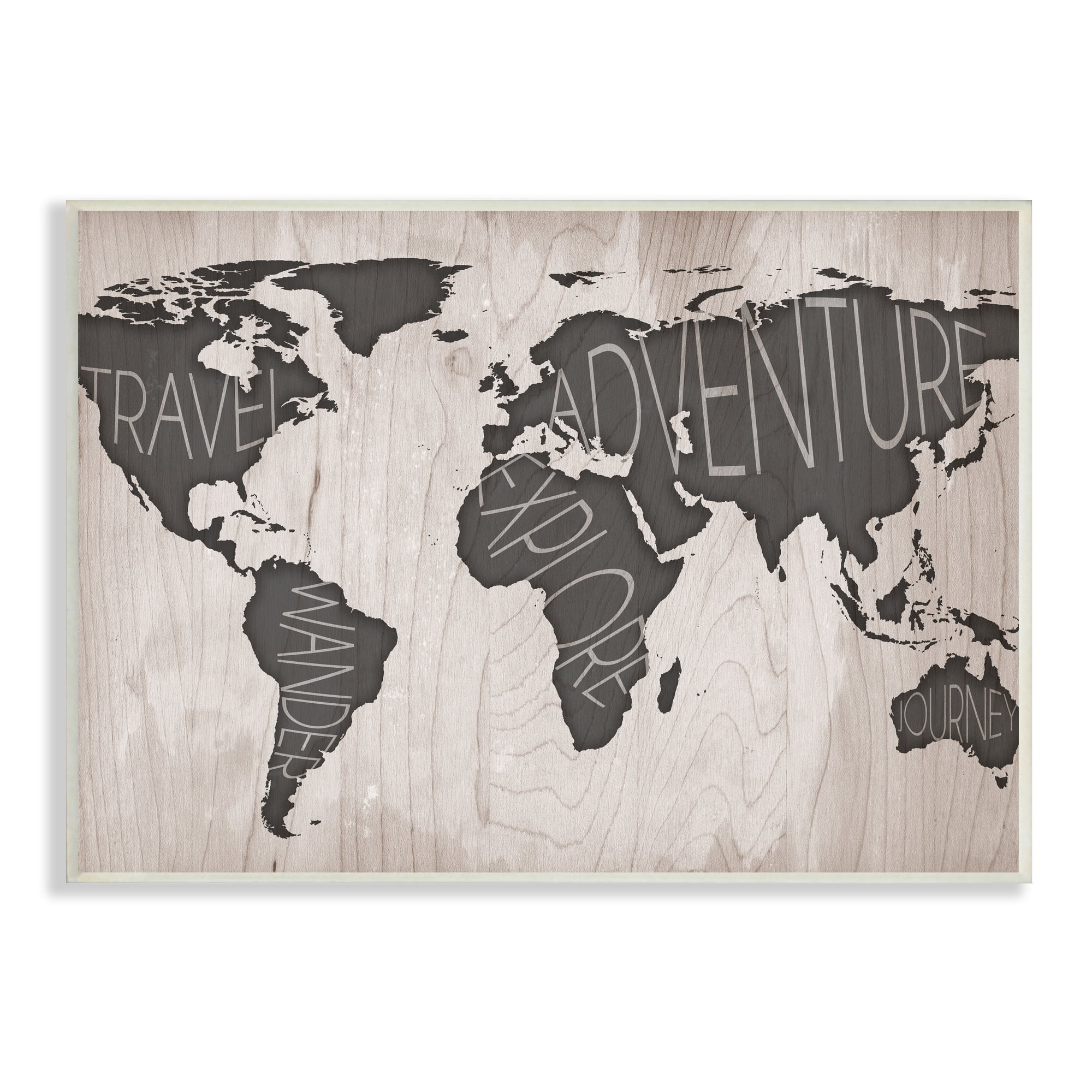 Stupell Indtries Travel Wander Explore Rtic World Map Grain Pattern,19 x 13,Design by Sd Graphics Studio