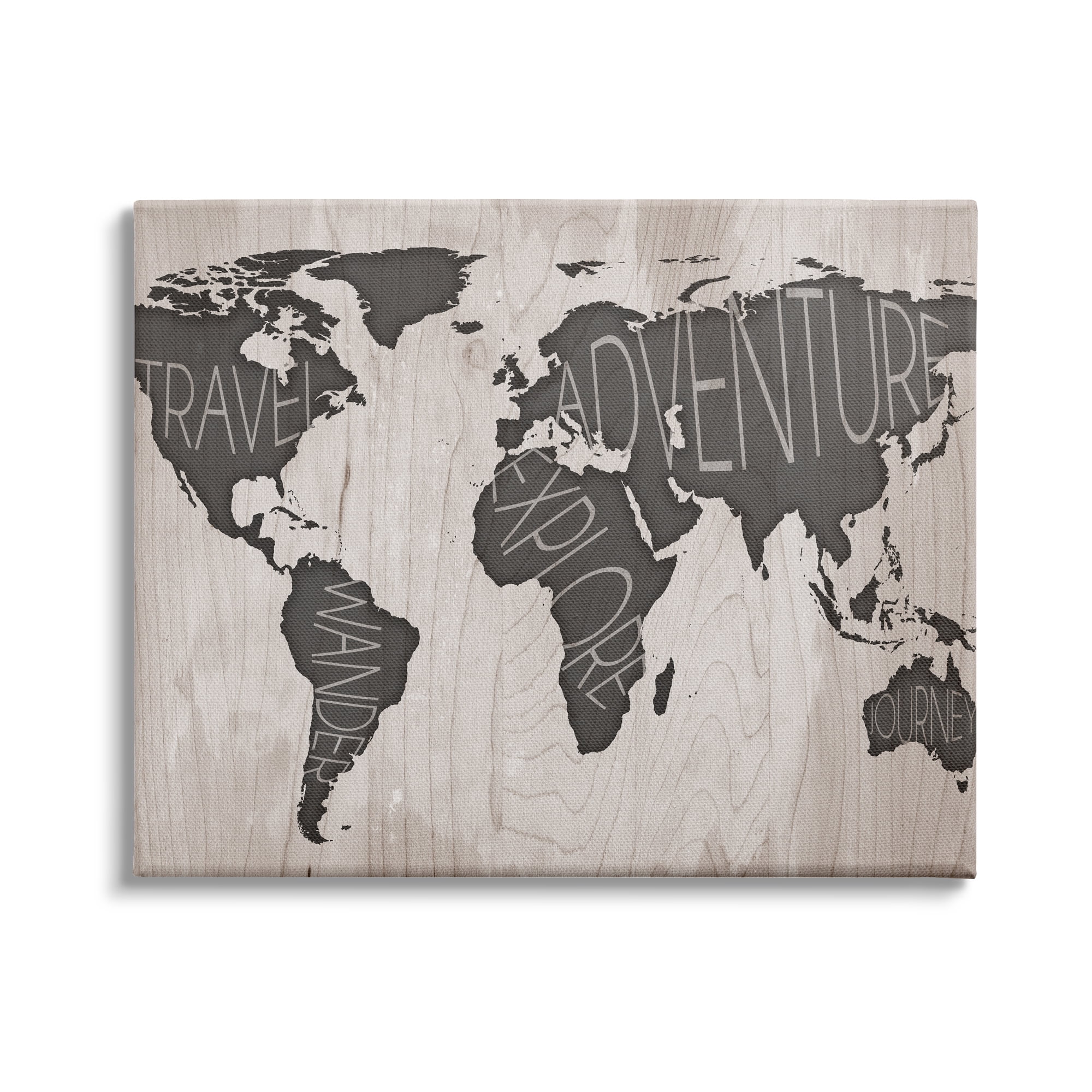 Stupell Indtries Travel Wander Explore Rtic World Map Grain Pattern,20 x 16,Design by Sd Graphics Studio