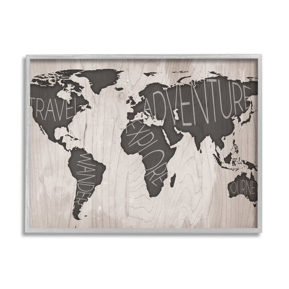 Stupell Indtries Travel Wander Explore Rtic World Map Grain Pattern,20 x 16,Design by Sd Graphics Studio