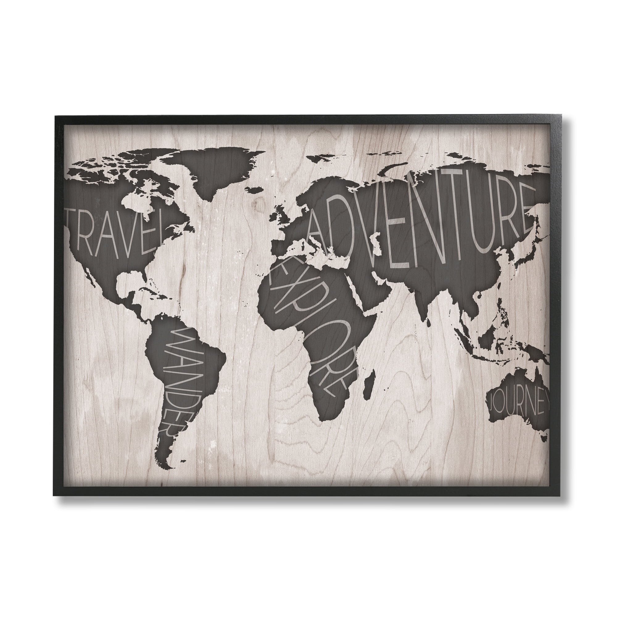 Stupell Indtries Travel Wander Explore Rtic World Map Grain Pattern,20 x 16,Design by Sd Graphics Studio