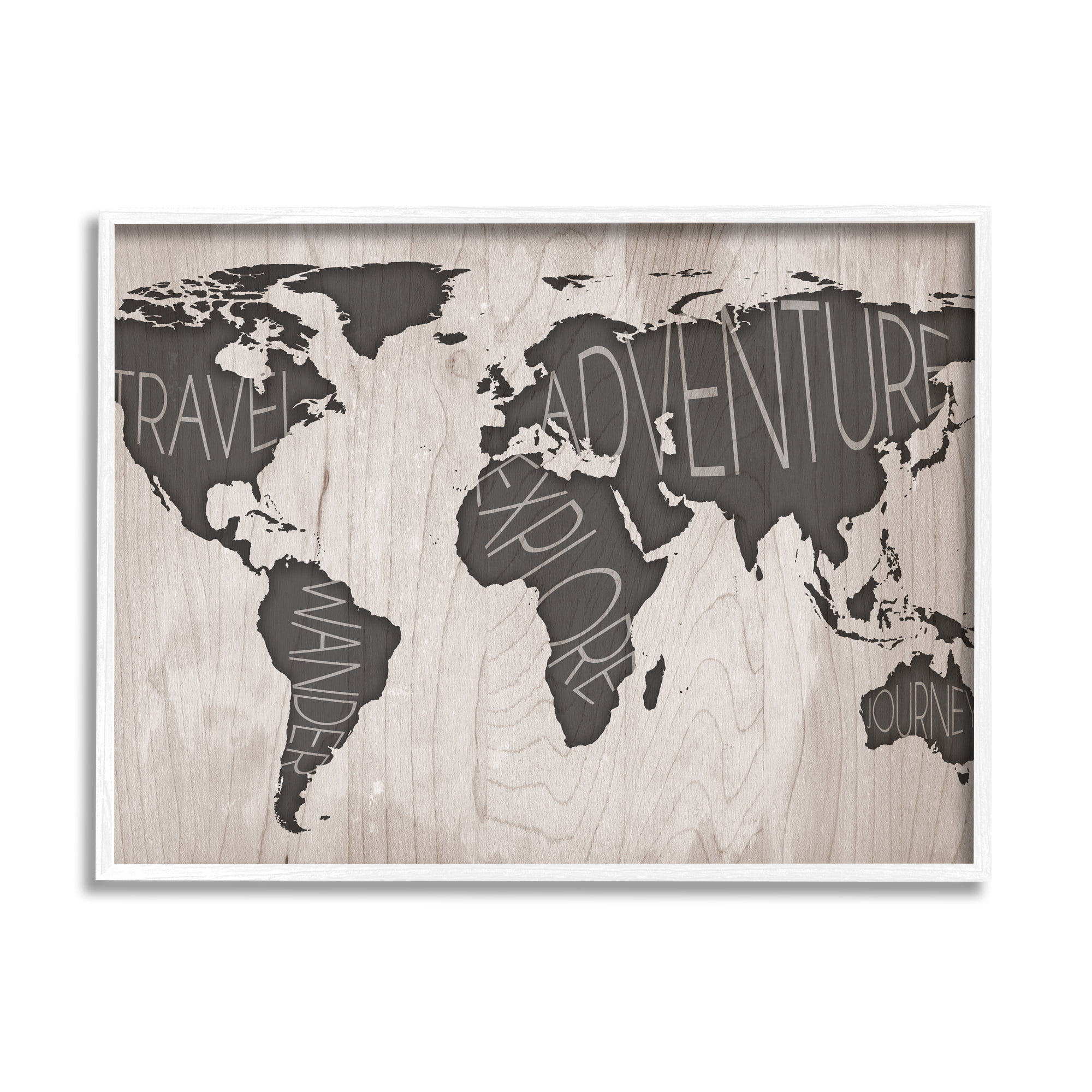 Stupell Indtries Travel Wander Explore Rtic World Map Grain Pattern,20 x 16,Design by Sd Graphics Studio