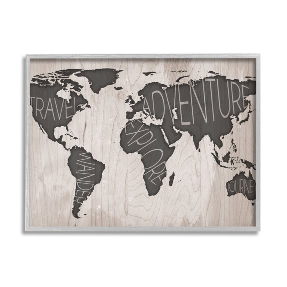 Stupell Indtries Travel Wander Explore Rtic World Map Grain Pattern,30 x 24,Design by Sd Graphics Studio