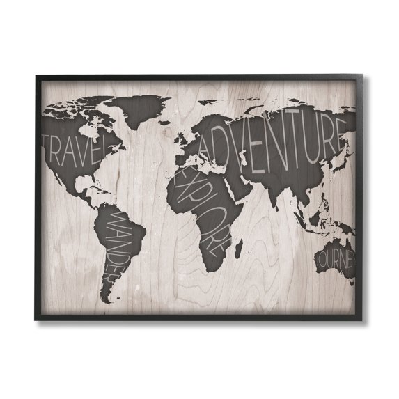 Stupell Indtries Travel Wander Explore Rtic World Map Grain Pattern,30 x 24,Design by Sd Graphics Studio