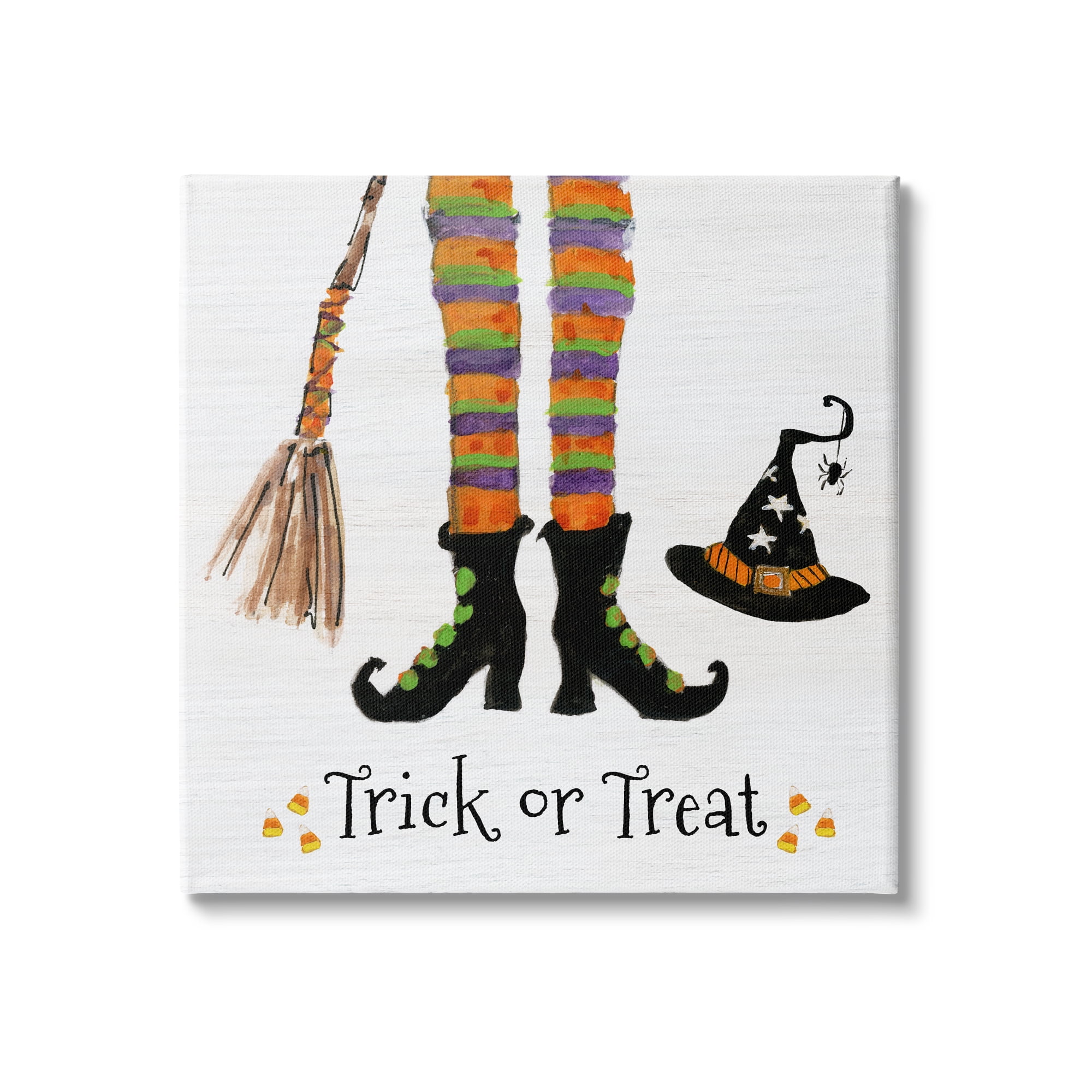 Stupell Indtries Trick Or Treat Phrase Whimsical Striped Witch Socks,24 x 24,Design by Sally Swatland
